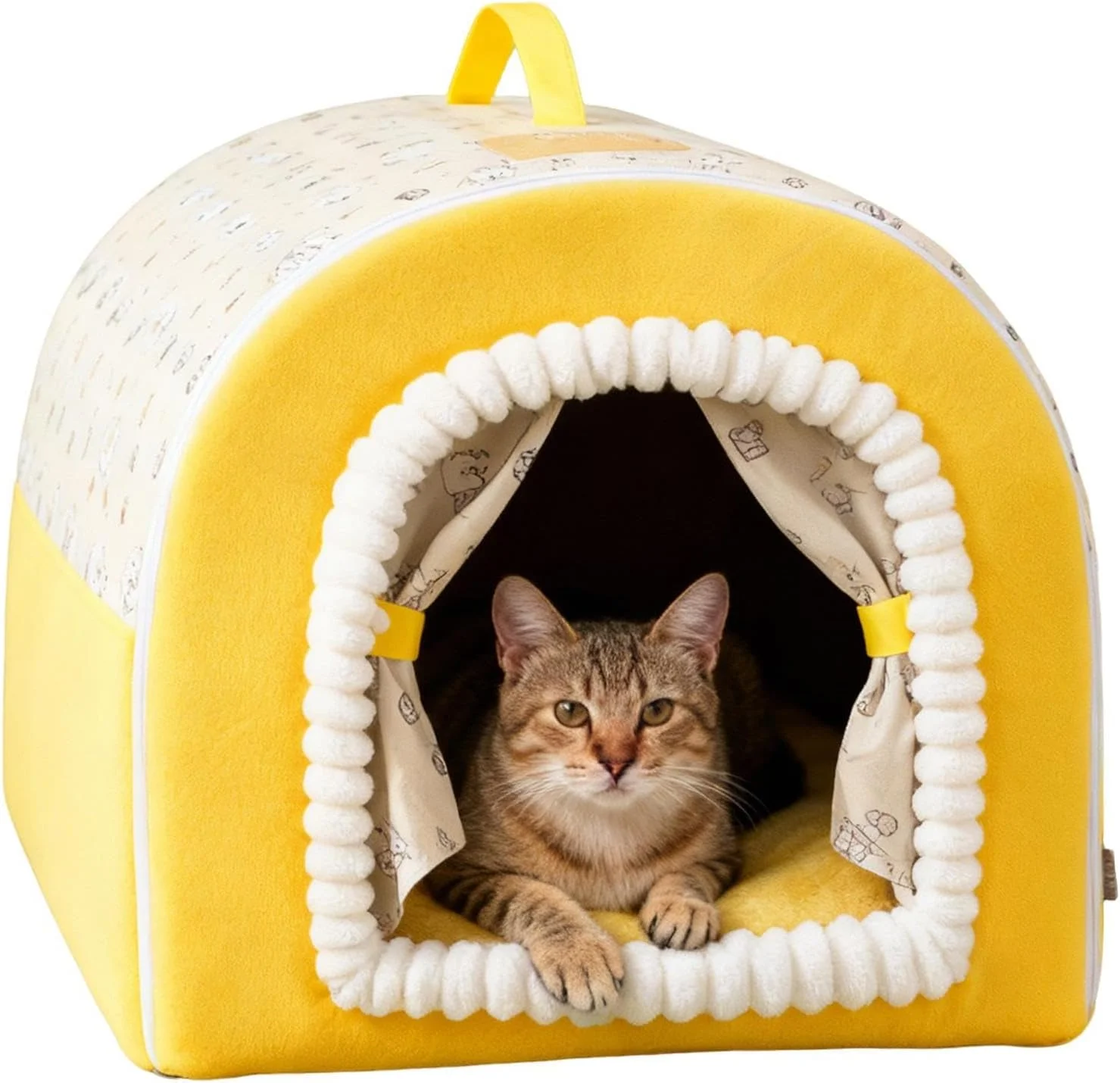 غار تخت گربه - خانه گرم و قابل شستشو - غار حیوانات خانگی محصور با دسته | برای خواب زمستانی حیوانات خانگی کوچک در خانه و فضای باز