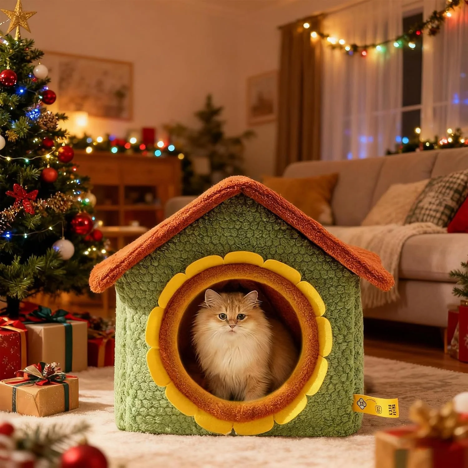 خانه زمستانی گربه | خانه گرم و تاشو با در طرح آفتابگردان، تخت خواب سرپوشیده گربه | مناسب بچه گربه ها، حیوانات خانگی کوچک، گوشه بازی، هوای سرد زمستانی و کریسمس خانه زمستانی گربه | خانه گرم و تاشو با در طرح آفتابگردان، تخت خواب سرپوشیده گربه | مناسب بچه گربه ها، حیوانات خانگی کوچک، گوشه بازی، هوای سرد زمستانی و کریسمس