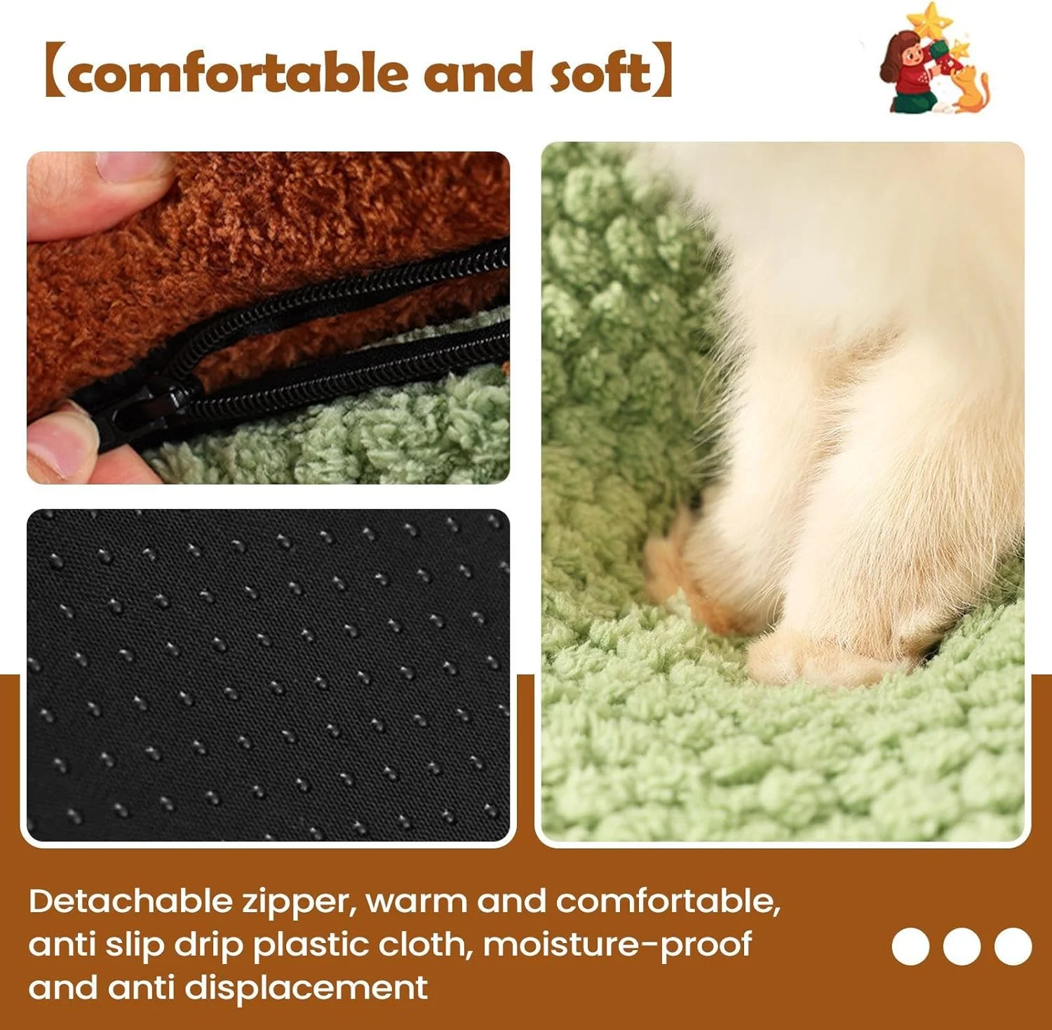 خانه حیوانات خانگی، پناهگاه گرم و قابل شستشو | تخت گربه سرپوشیده قابل شستشو | برای بچه گربه ها، حیوانات خانگی کوچک، گوشه بازی، زمستان، هوای سرد کریسمس