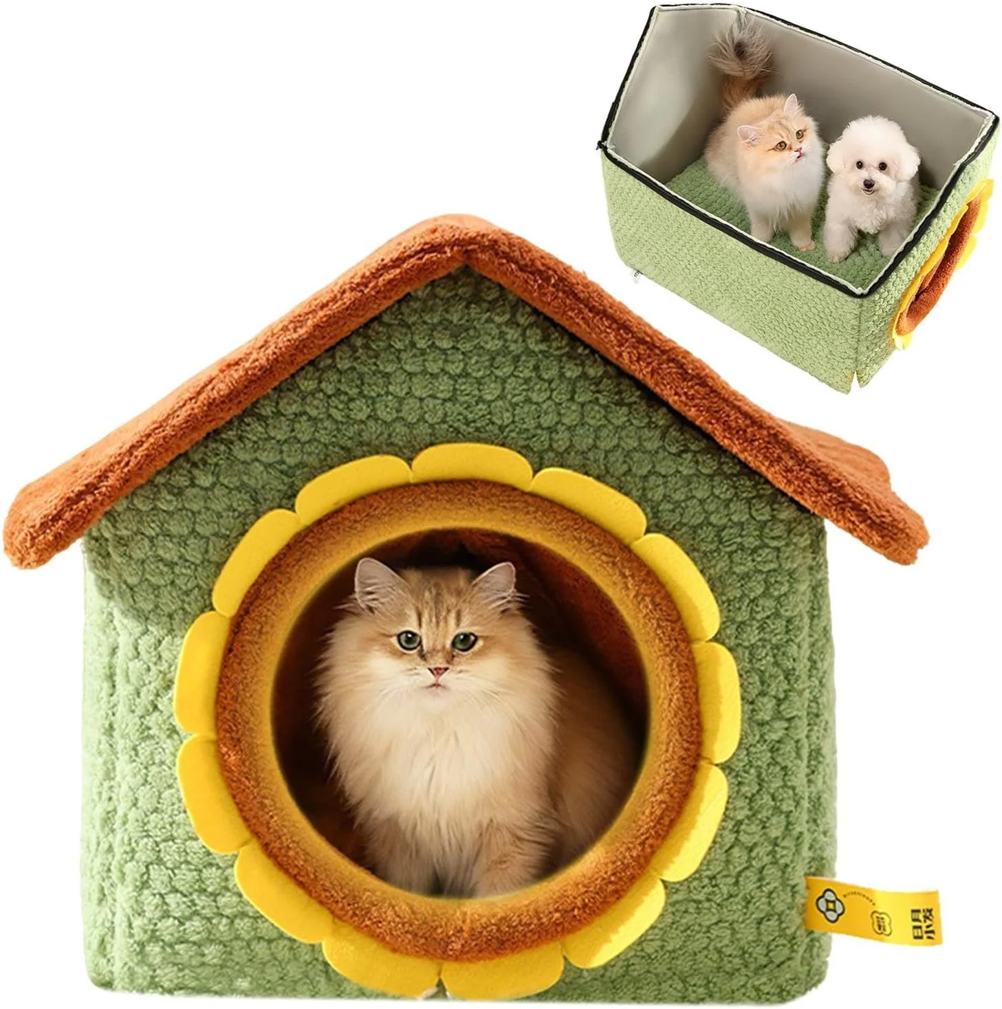 Cat Houses | Removable Washable Shelter - Sunflower Door Covered Cat Beds - for Kittens Small Pets Play Corner Winter Christmas Cold Weather