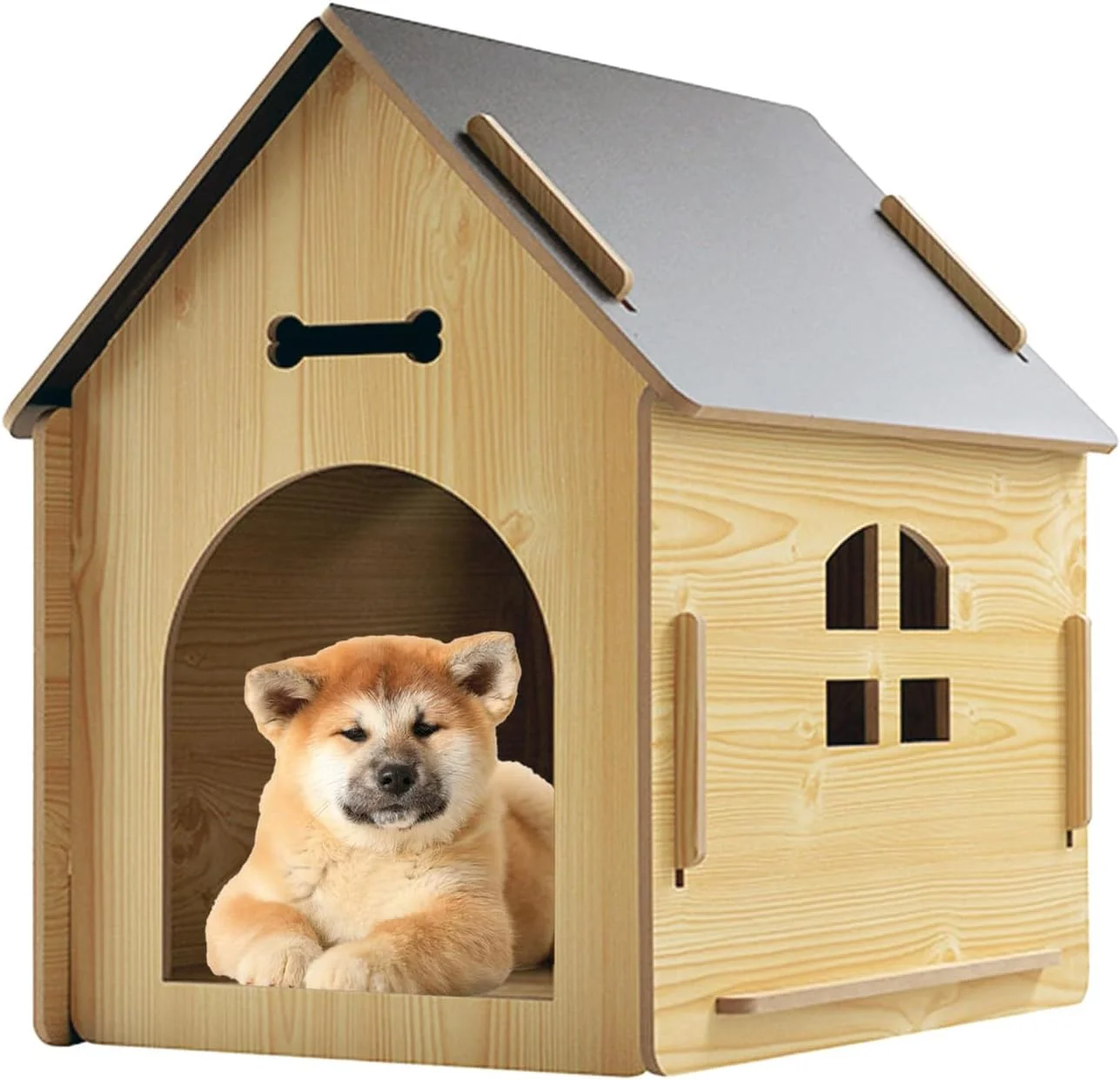 خانه سگ چوبی، لانه جداشدنی ضد آب، خانه گربه ضد آب و هوا با پنجره، برای نژادهای بزرگ و متوسط باغ و حیاط