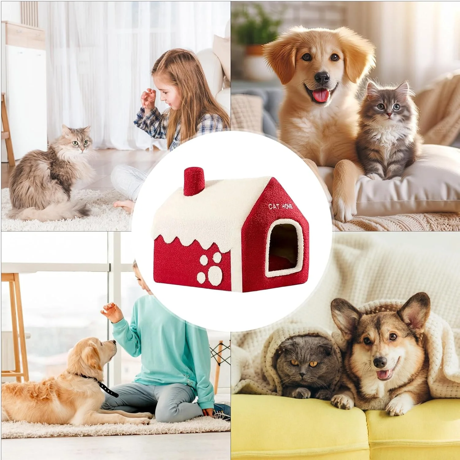 Cat House Bed Snowhouse Shaped,Winter Warm Pet Nest - Pet Warm Nest for Apartment Balcony Bay Window Indoors Dormitory Living Room Bedroom Dog Cat