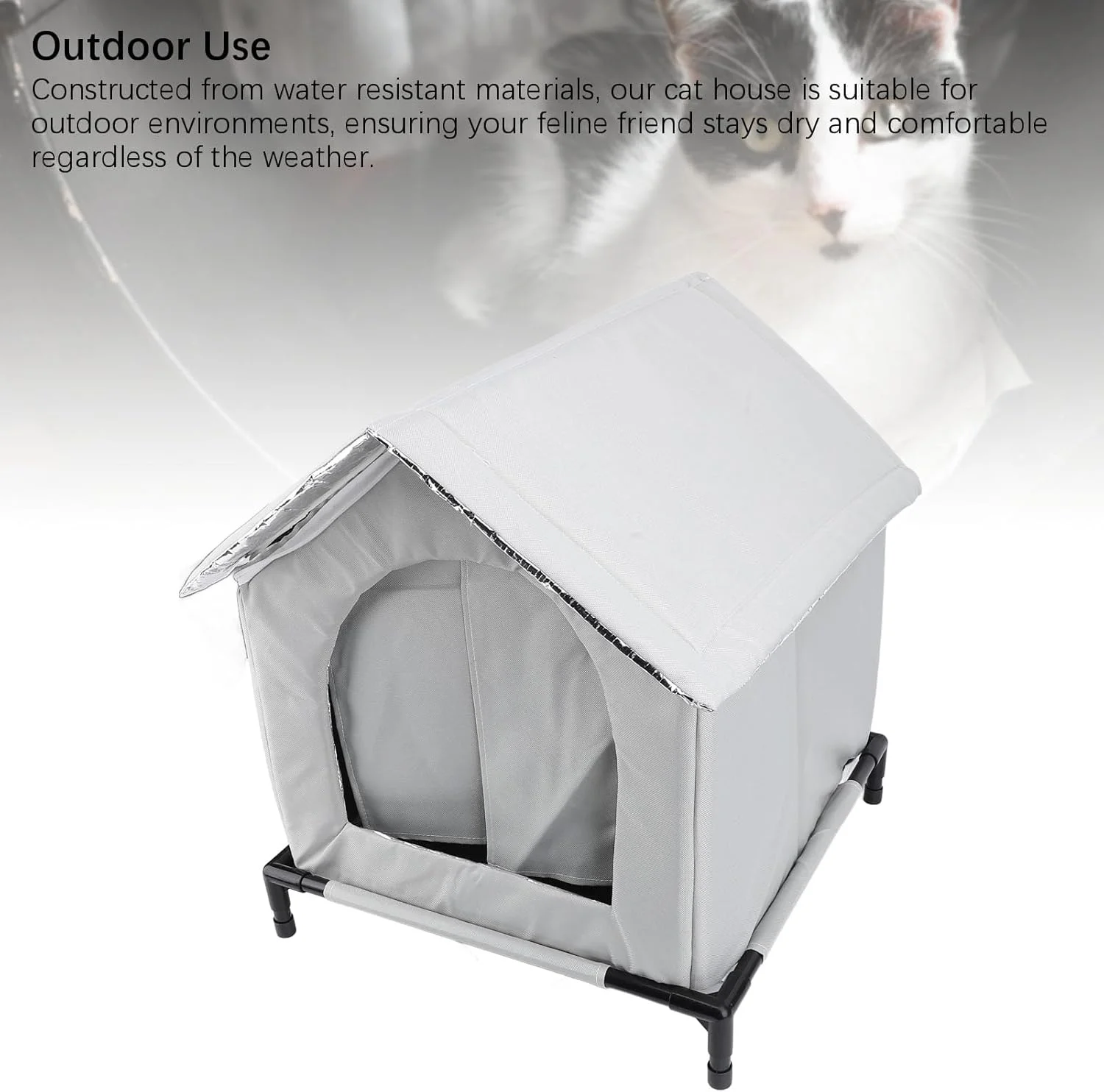 پناهگاه زمستانی گربه Fafeicy، چادر بسته مقاوم در برابر گاز گرفتن، خانه بیرونی گربه مناسب برای گربه های ولگرد (خاکستری)