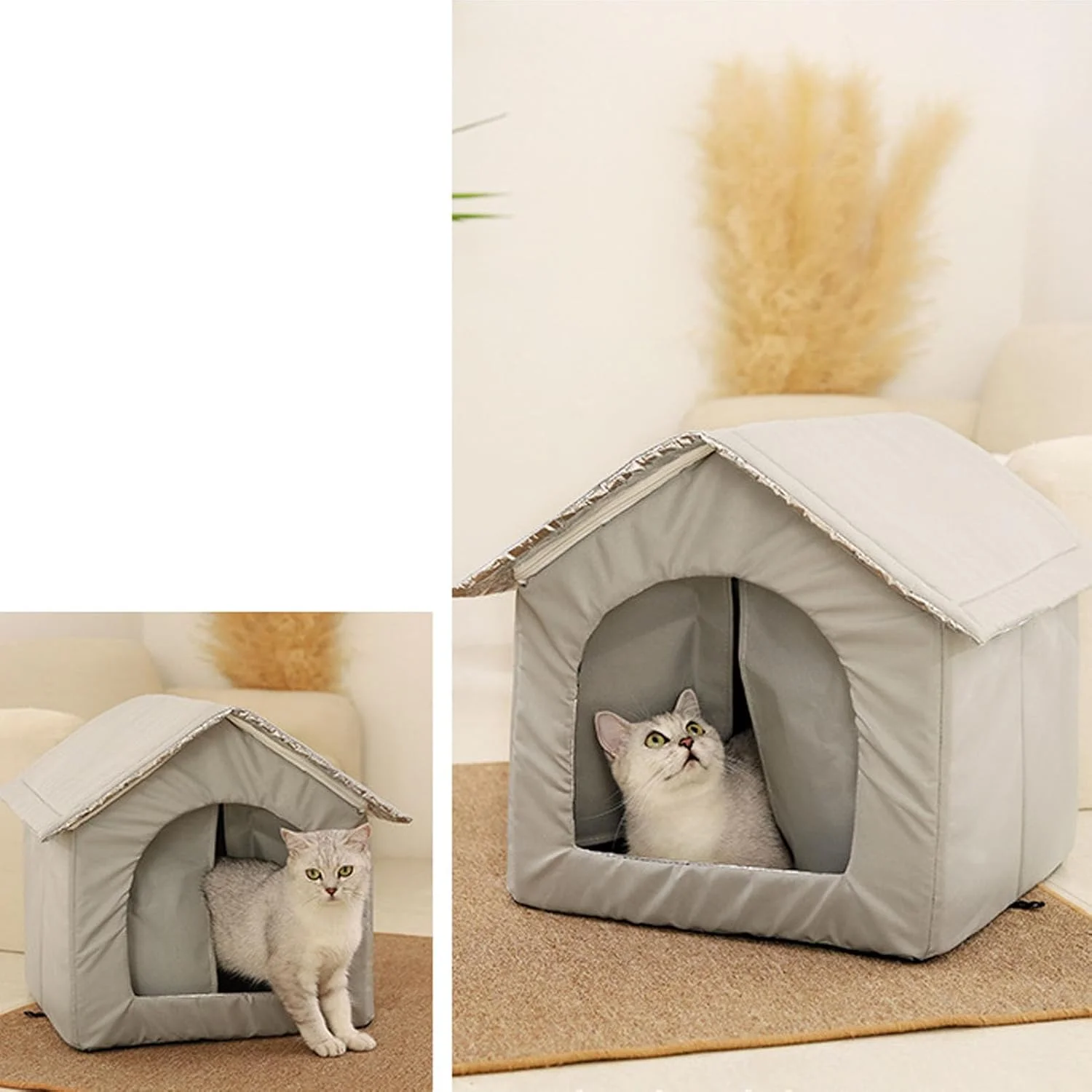 پناهگاه زمستانی گربه Fafeicy، چادر بسته مقاوم در برابر گاز گرفتن، خانه بیرونی گربه مناسب برای گربه های ولگرد (خاکستری)