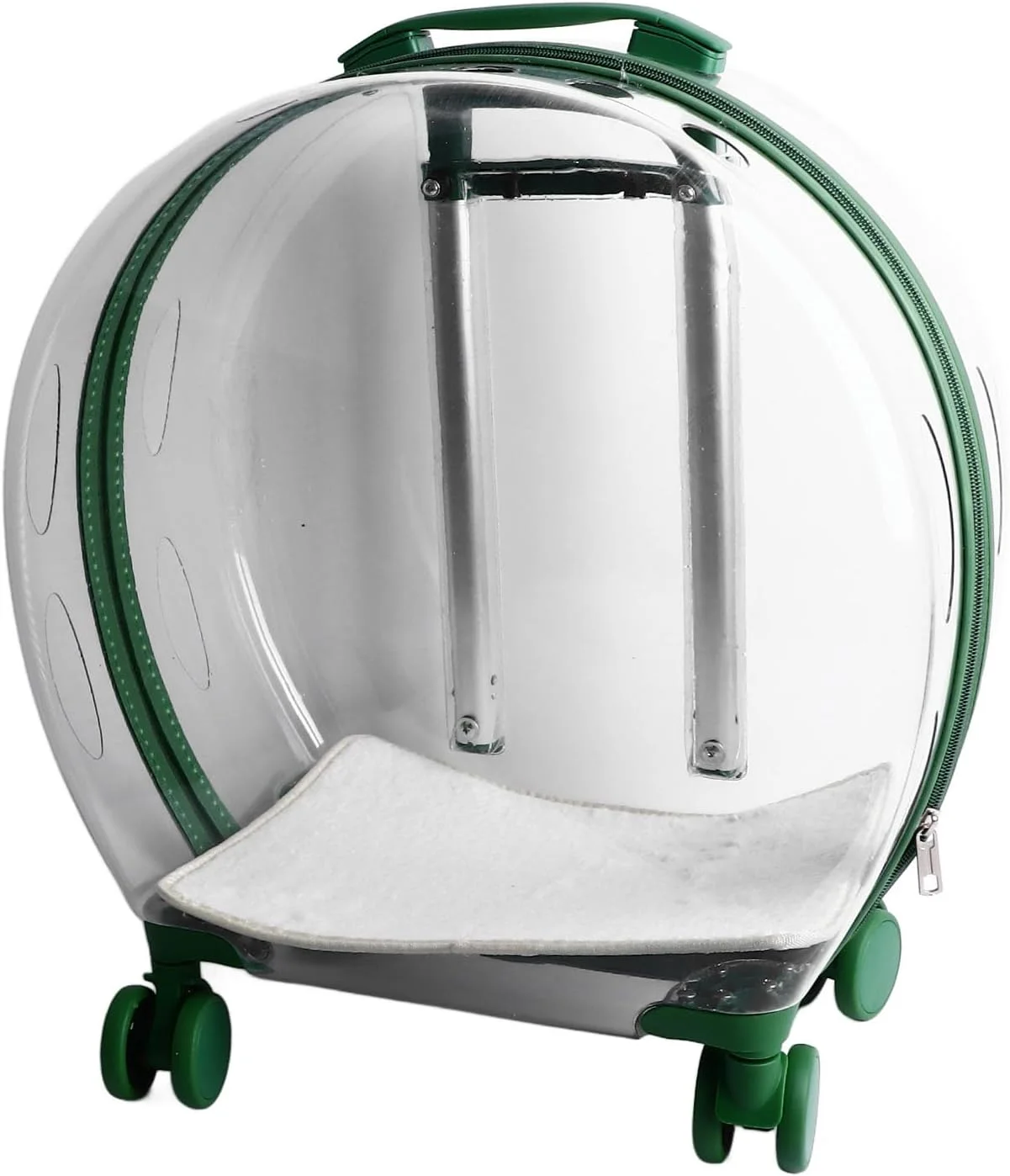 کیف حمل چرخ دار حیوانات خانگی Fafeicy، شفاف، ضد برخورد، با پوسته فلزی PC، لانه گربه ای چرخ دار، سوراخ های تهویه بزرگ، چرخ های گردان بی صدا 360 درجه، کاربرد گسترده برای کوتاه مدت