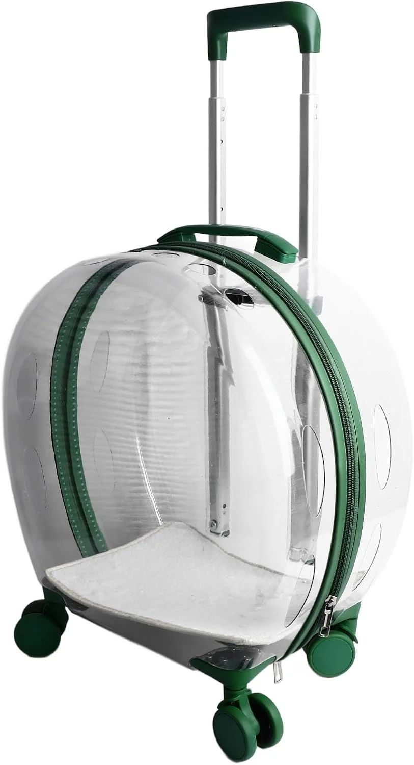 کیف حمل چرخ دار حیوانات خانگی Fafeicy، شفاف، ضد برخورد، با پوسته فلزی PC، لانه گربه ای چرخ دار، سوراخ های تهویه بزرگ، چرخ های گردان بی صدا 360 درجه، کاربرد گسترده برای کوتاه مدت