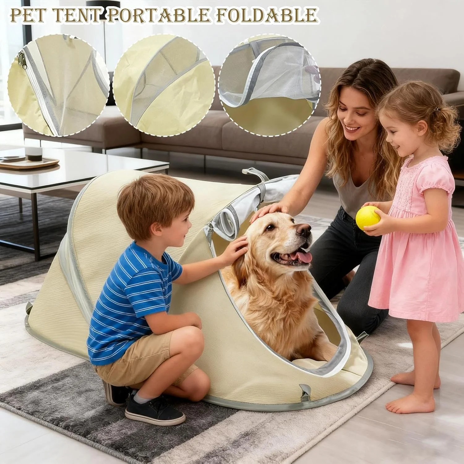 چادر تاشو حیوانات خانگی، لانه سگ و گربه تاشو قابل حمل و تنفسی - تخت لانه غار حیوانات خانگی مناسب فضای داخلی و خارجی، برای حیاط، چمن، بالکن، پاسیو، پیک نیک، اتاق خواب، کمپینگ