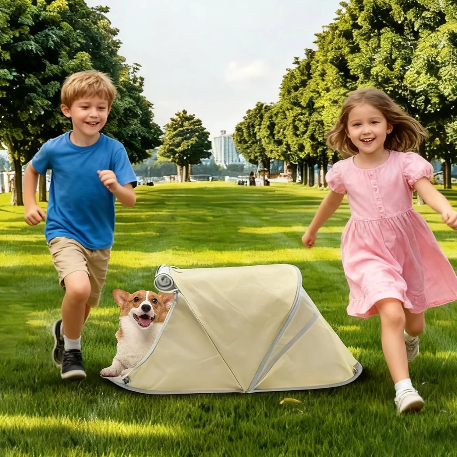 چادر تاشو حیوانات خانگی، لانه گربه تاشو قابل حمل و تنفس - تخت لانه چادر حیوانات خانگی توله سگ در فضای باز - برای حیاط، چمن، بالکن، پاسیو، پیک نیک، اتاق خواب، کمپینگ