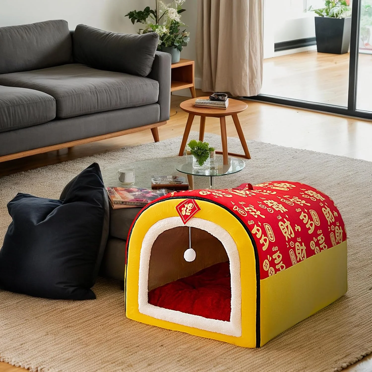 تخت خواب سگ، لانه غاری شامل کوسن - تشک لانه سگ | برای گربه ها حیوانات کوچک خرگوش ها توله سگ ها بازی کمپینگ خانه