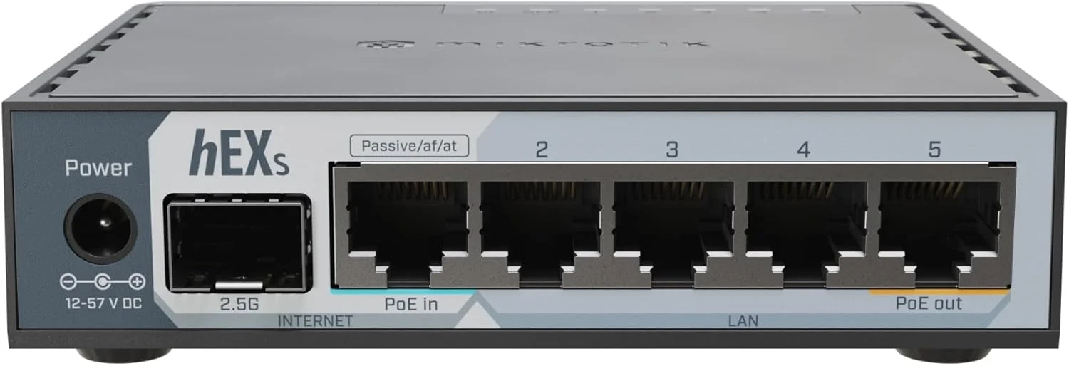روتر سیمی جمع و جور و مقرون به صرفه MikroTik hEX S (2025) E60iUGS با پورت SFP 2.5G، 5 پورت گیگابیتی اترنت، خروجی PoE، USB و پردازنده دو هسته ای سریع روتر سیمی جمع و جور و مقرون به صرفه MikroTik hEX S (2025) E60iUGS با پورت SFP 2.5G، 5 پورت گیگابیتی اترنت، خروجی PoE، USB و پردازنده دو هسته ای سریع