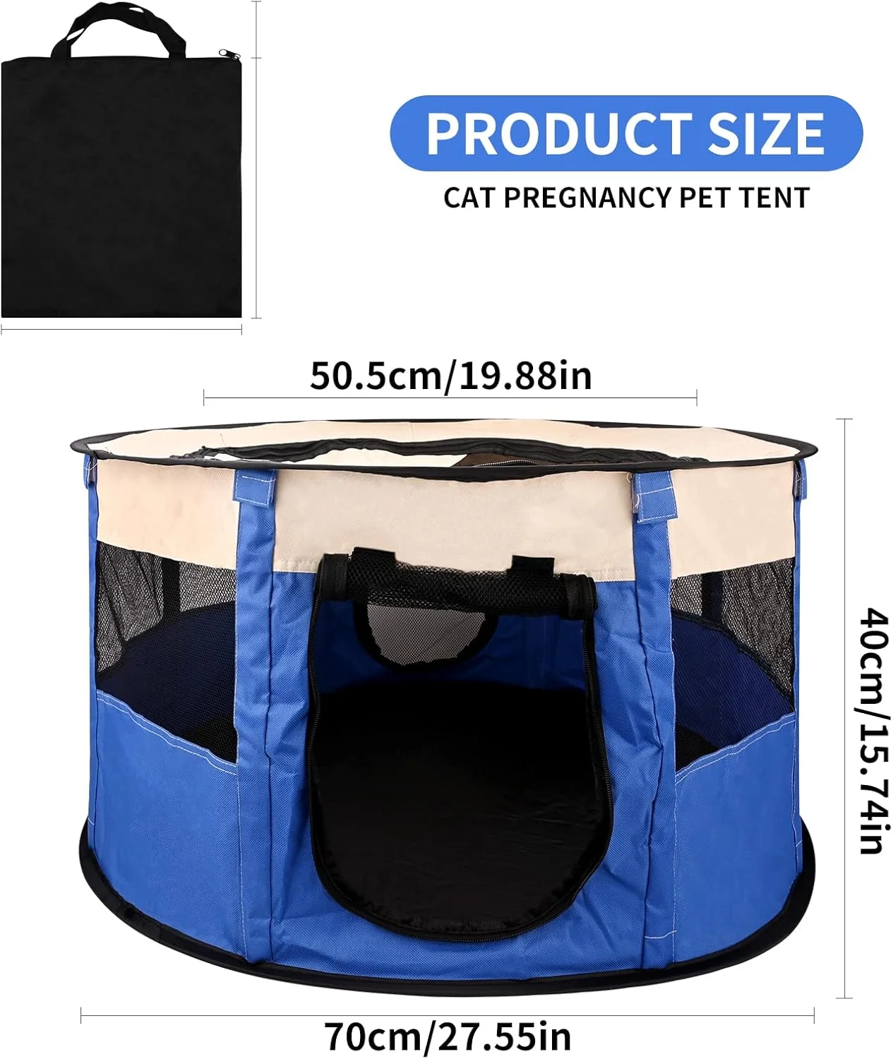 محوطه بازی تاشو و ضد آب حیوانات خانگی با محفظه ذخیره سازی، قفس قابل حمل سگ و گربه در داخل و خارج از منزل برای توله سگ ها، بچه گربه ها، حیوانات باردار، حمل آسان برای مسافرت و کمپینگ