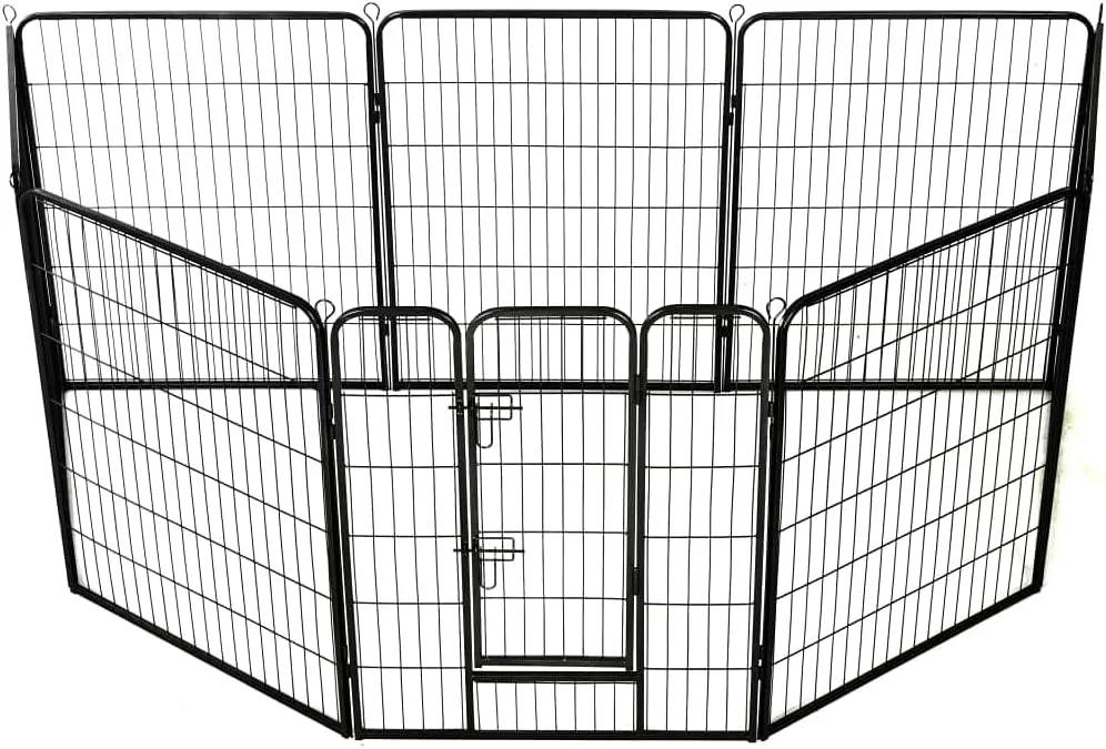 محوطه بازی سگ 8 پنلی فولادی با پوشش پودری مشکی، لوازم حیوانات خانگی، لوازم سگ، 80x100 سانتی متر