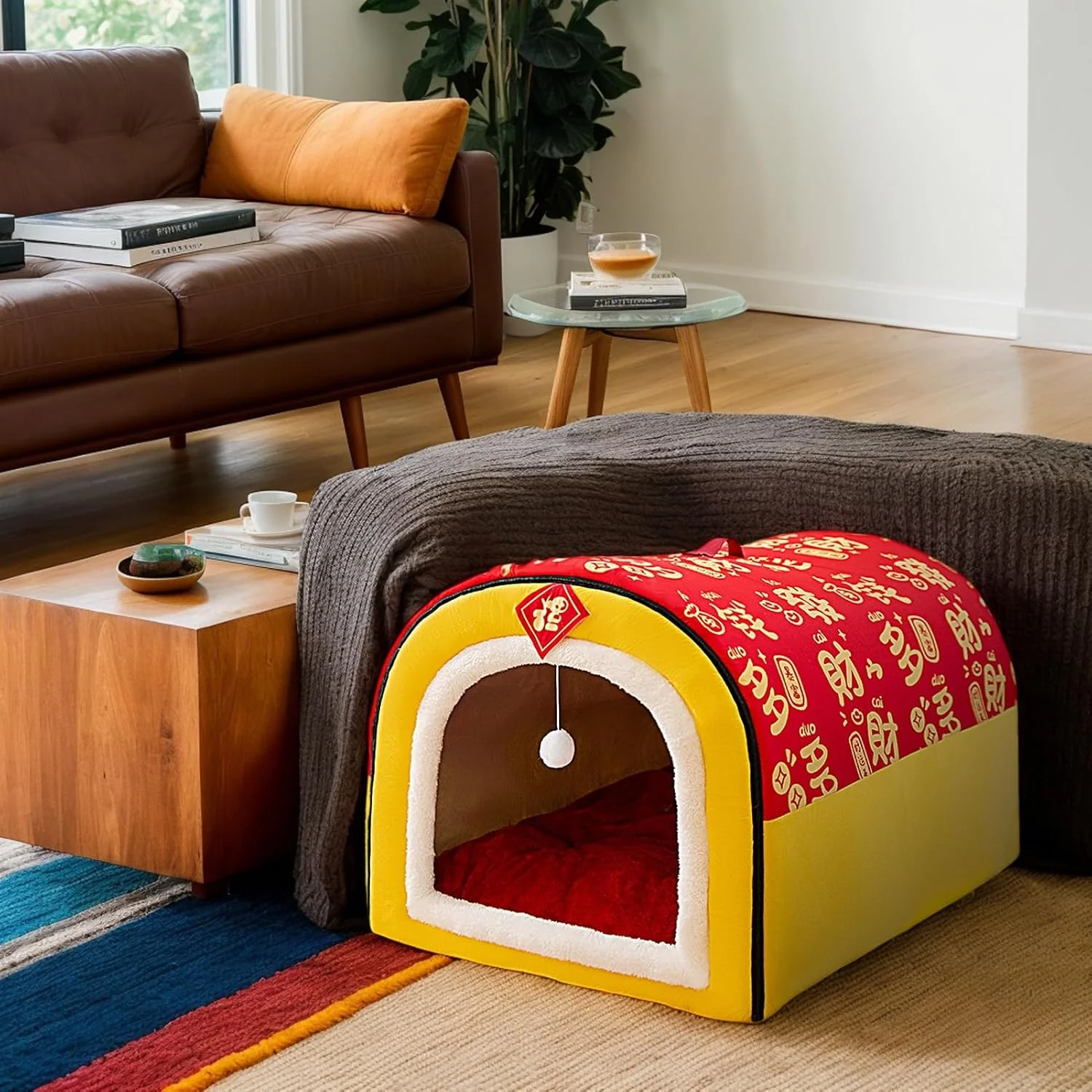 خانه سگ کوچک، غار چادری نرم با کوسن | خانه تخت خواب گرم و محصور سگ و گربه - برای گربه ها، حیوانات کوچک، خرگوش ها، توله سگ ها، بازی، کمپینگ، خانه