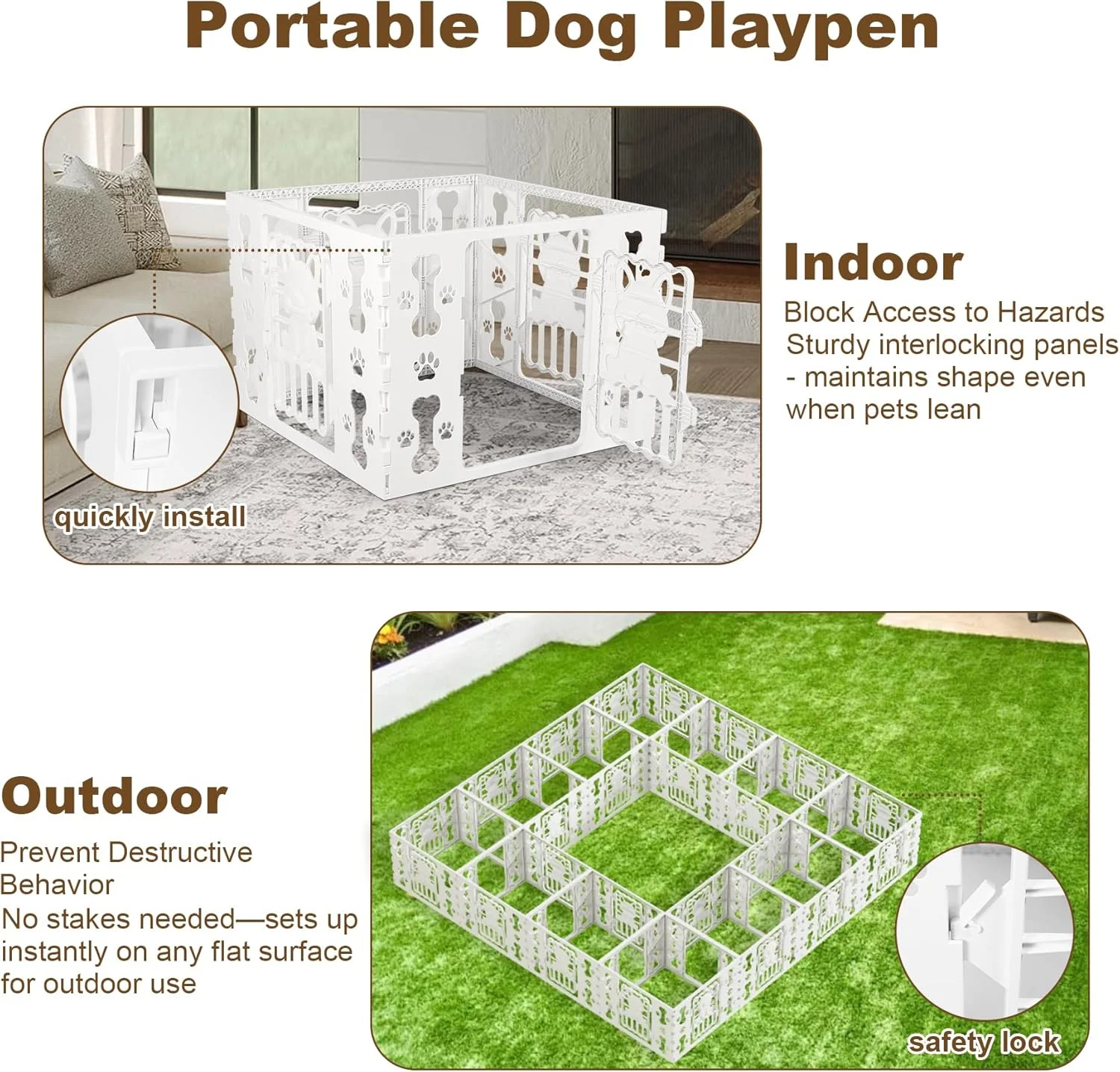 محوطه بازی سگ 4 پنلی 26 اینچی، 35 x 35 x 26، محوطه بازی سگ کوچک، حصار داخلی و خارجی