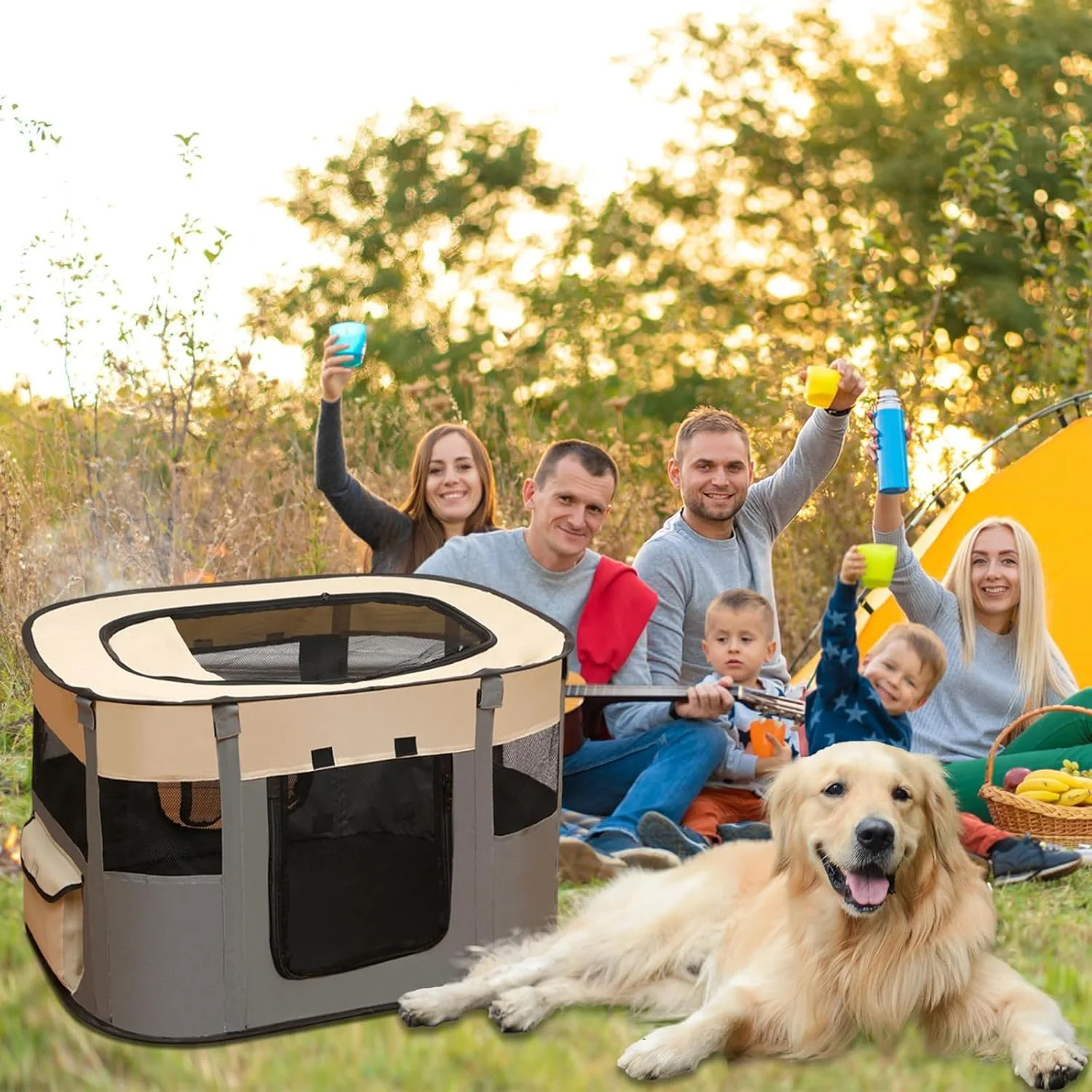 محوطه بازی حیوانات خانگی پاپی ران، 70x55x40 سانتی متر، محوطه بیرونی برای سگ ها، گربه ها، خرگوش ها و حیوانات کوچک، مناسب برای استفاده در داخل و خارج از خانه