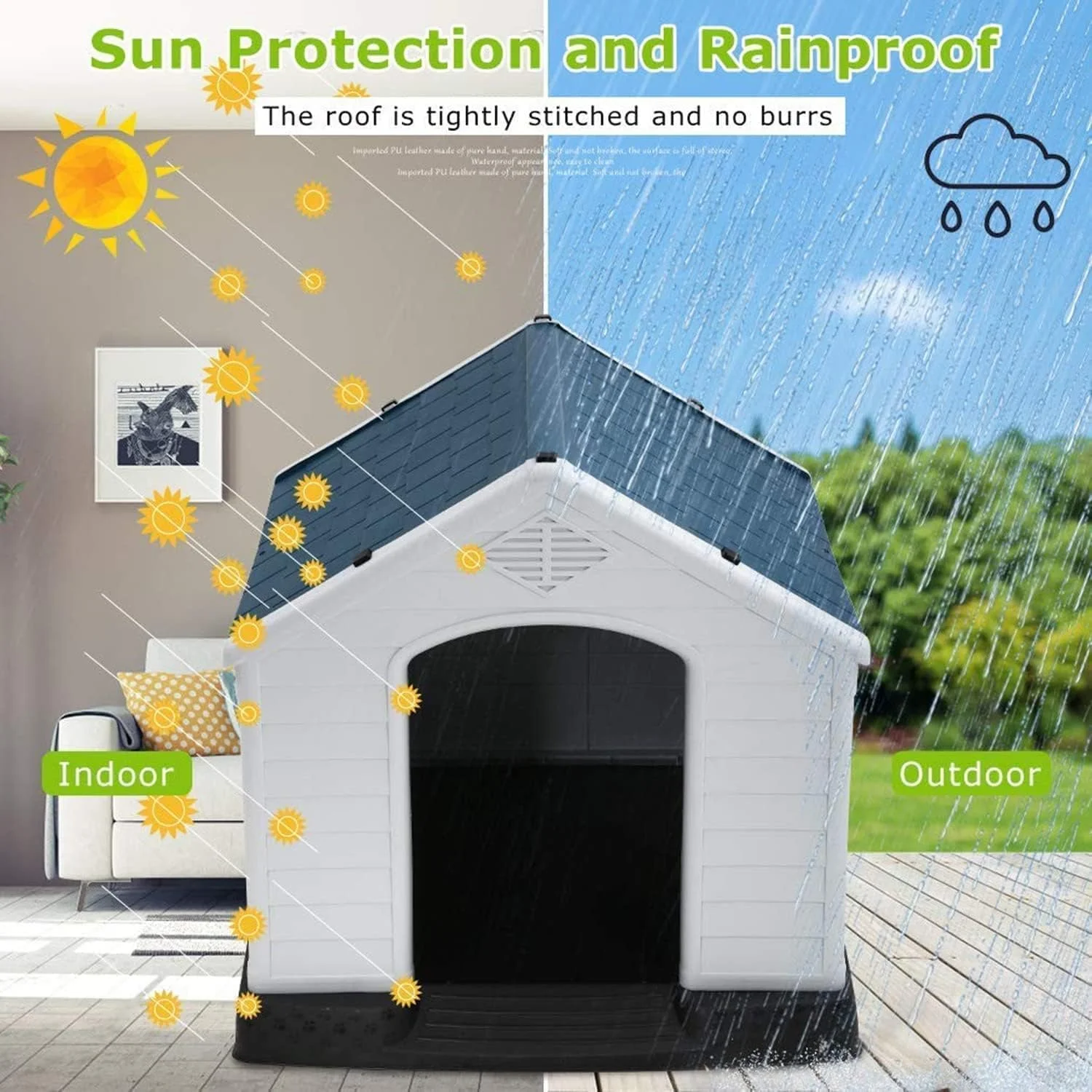 خانه سگ پلاستیکی، لانه سگ پلاستیکی بادوام و ضد آب با دریچه های هوا، کف مرتفع، مناسب برای استفاده در داخل و خارج از منزل برای توله سگ ها و سگ های کوچک تا بزرگ