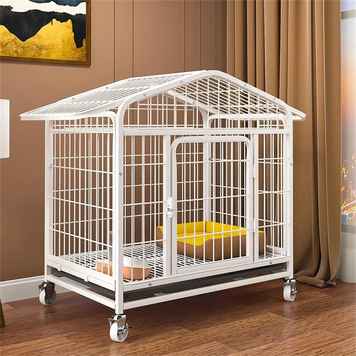 قفس سگ استیل ضد زنگ سنگین، قفس سگ با طراحی دو درب و قفل شامل چرخ های قفل شونده سینی جداشدنی قفس های سگ پایه، L