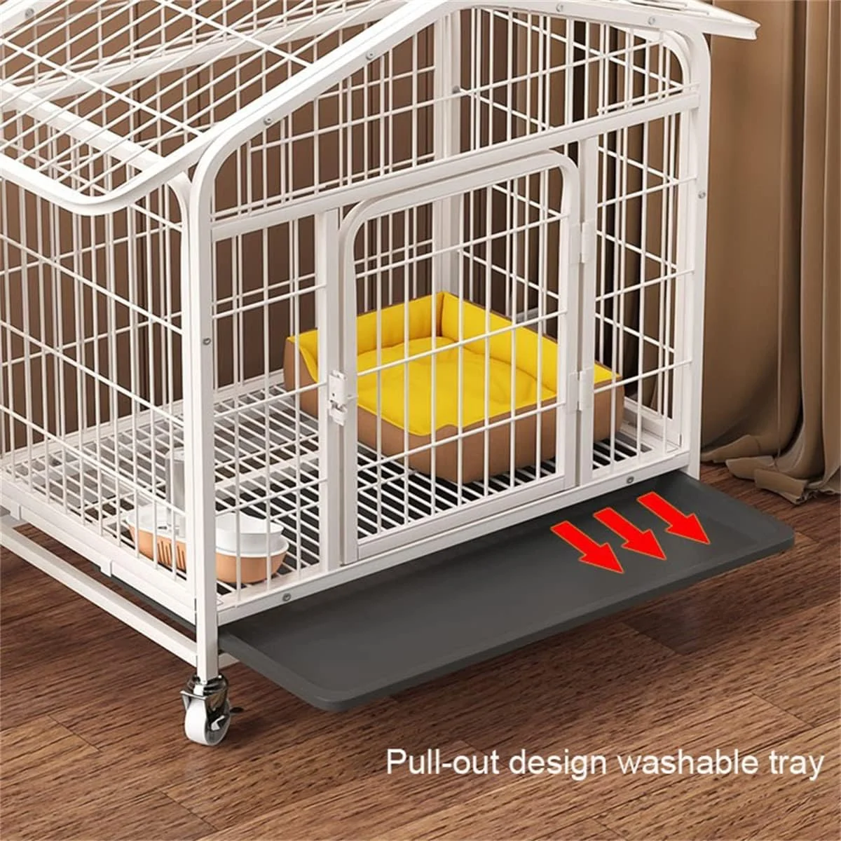 قفس سگ استیل ضد زنگ سنگین، قفس سگ با طراحی دو درب و قفل شامل چرخ های قفل شونده سینی جداشدنی قفس های سگ پایه، L