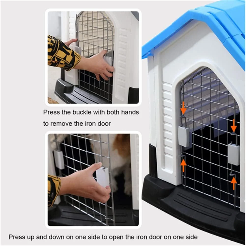 خانه سگ پلاستیکی، لانه سگ ضد آب و مقاوم در برابر باران در فضای باز با دریچه های هوا/درب و کف مرتفع، لانه بادوام، برای سگ های کوچک، متوسط و بزرگ