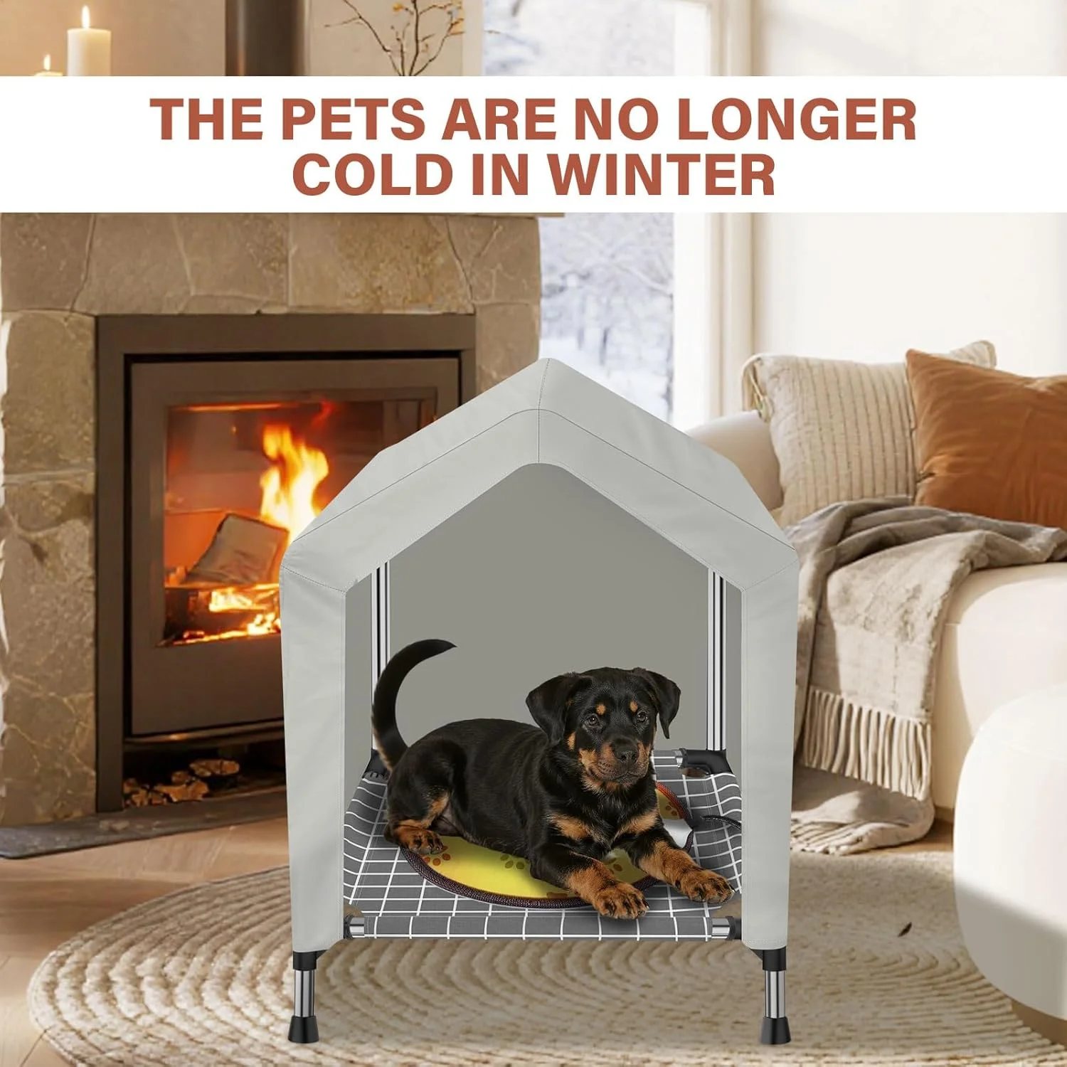 خانه سگ گرمایشی مرتفع برای سگ های کوچک - با پد گرمایشی 9 سطحی قابل تنظیم، عملکرد تایمر، طراحی مرتفع برای تهویه و ضد رطوبت، حیوانات خانگی را در سرمای زمستان گرم نگه می دارد.