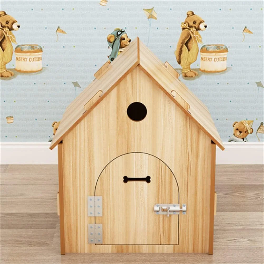 خانه سگ چوبی جامد، مناسب برای تمام فصول، چادر تیپی چوبی حیوانات خانگی، خانه سگ چوبی برای سگ های کوچک تا بزرگ