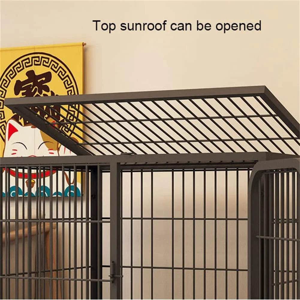 قفس سگ تاشو فلزی سیم دار، قفس سگ سنگین با جداکننده توالت و چهار چرخ، تک درب، برای حیوانات خانگی در فضای باز و داخل خانه