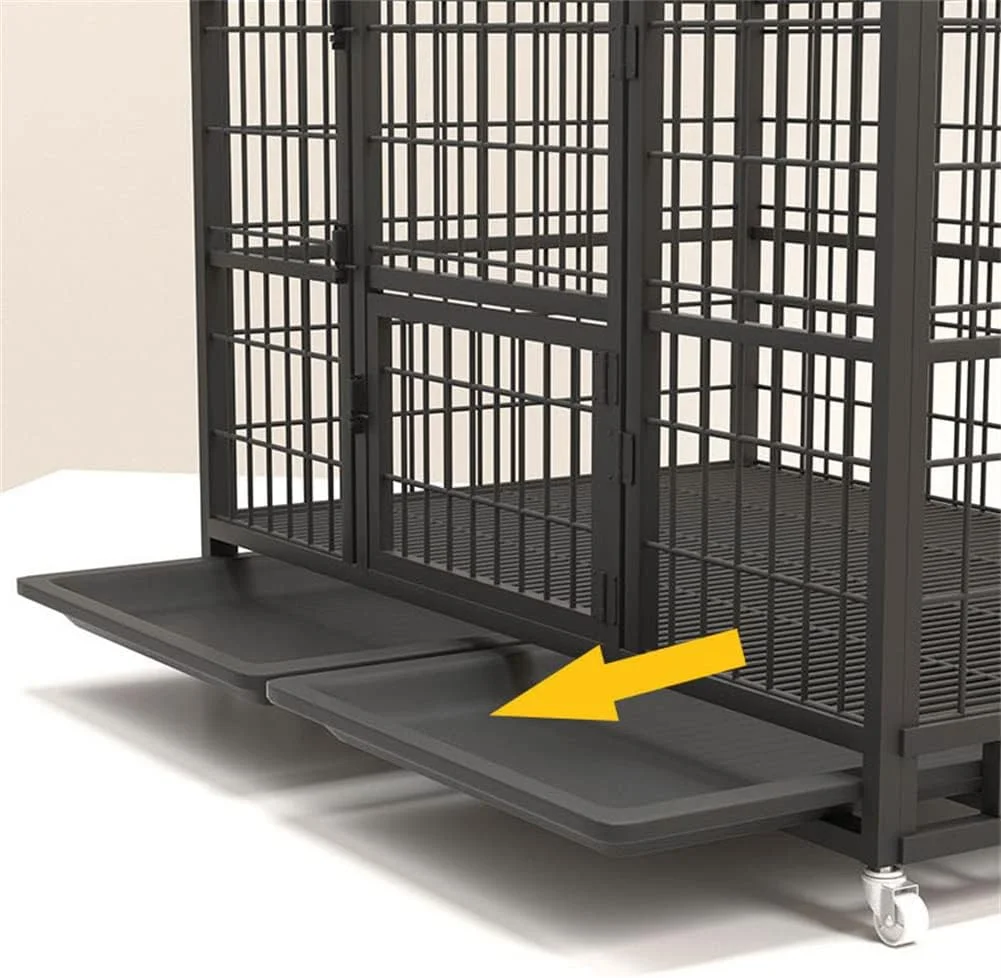 قفس سگ تاشو فلزی سیم دار، قفس سگ سنگین با جداکننده توالت و چهار چرخ، تک درب، برای حیوانات خانگی در فضای باز و داخل خانه