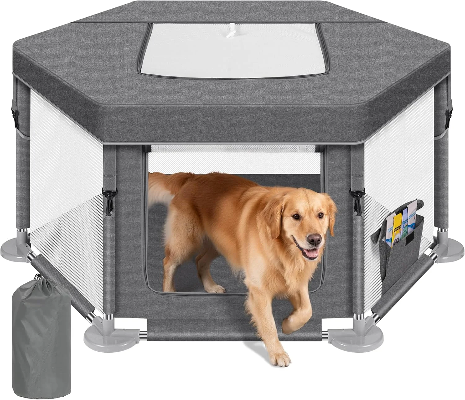 محوطه بازی سگ Anywish با ابعاد 109x109x63.5 سانتی متر، محوطه بازی حیوانات خانگی برای سگ ها/ توله سگ ها و گربه های کوچک، محوطه بازی توله سگ با دروازه، حصار سگ سنگین و مقاوم برای داخل و خارج از خانه با پارچه ضخیم و لوله های فولادی ضد زنگ