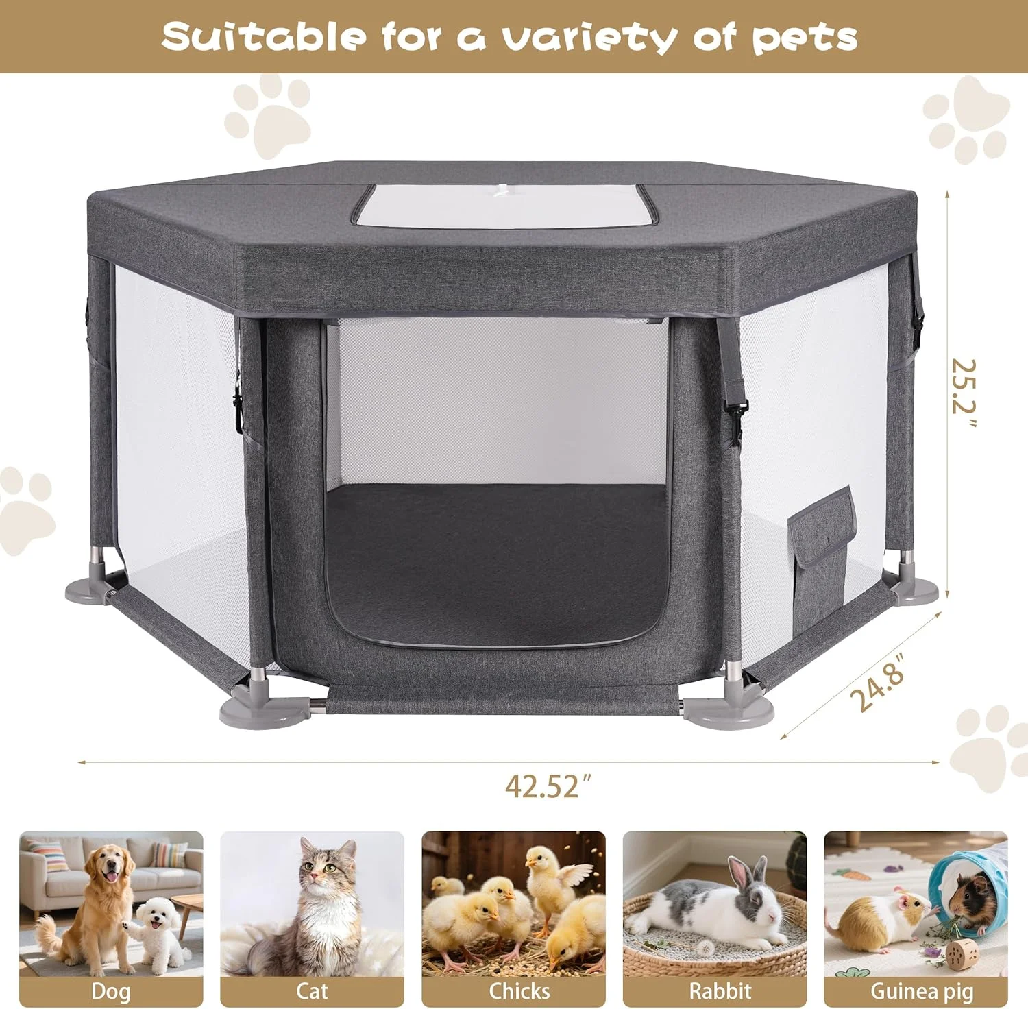 محوطه بازی سگ Anywish با ابعاد 109x109x63.5 سانتی متر، محوطه بازی حیوانات خانگی برای سگ ها/ توله سگ ها و گربه های کوچک، محوطه بازی توله سگ با دروازه، حصار سگ سنگین و مقاوم برای داخل و خارج از خانه با پارچه ضخیم و لوله های فولادی ضد زنگ