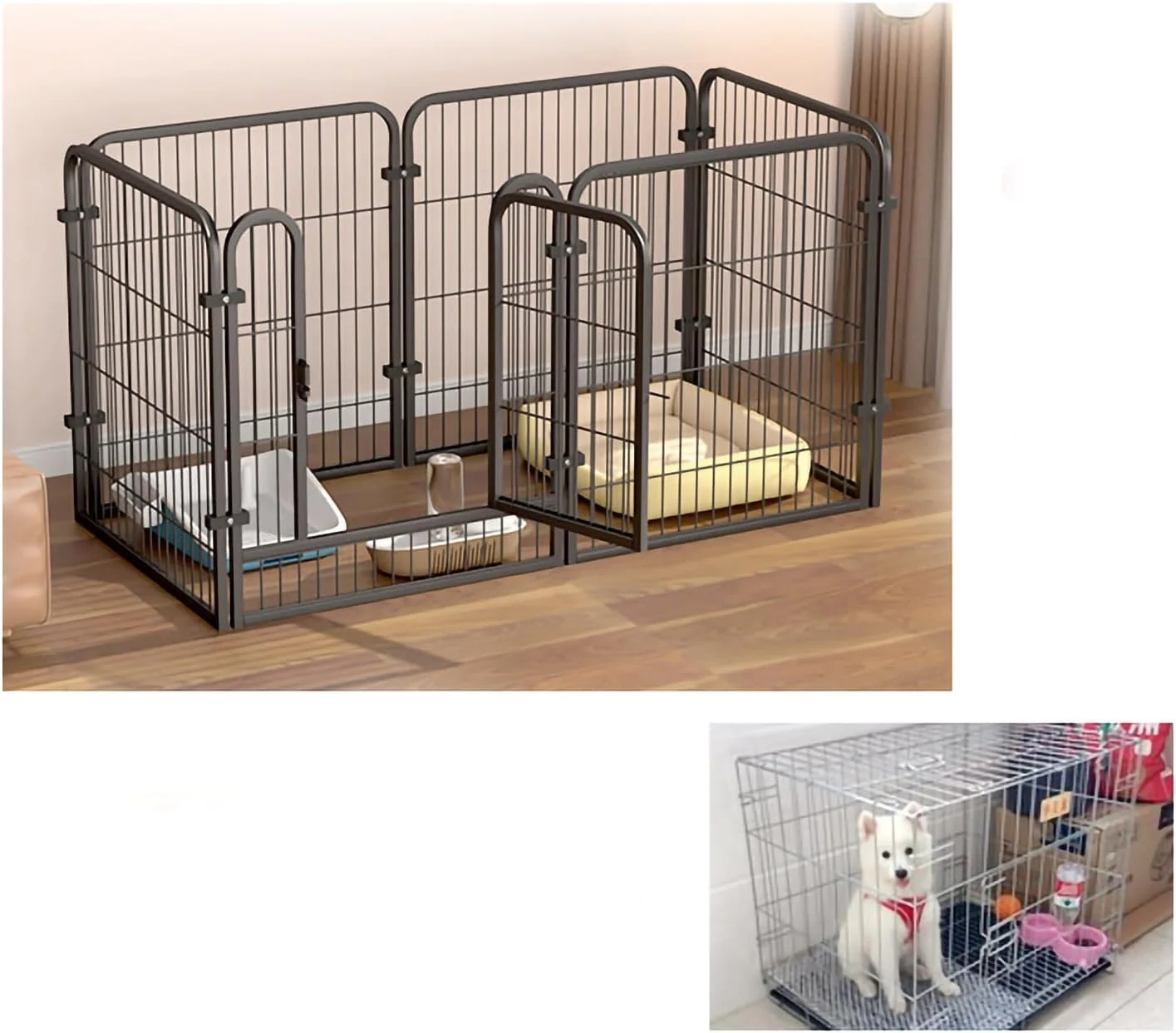 فنس فلزی حیوانات خانگی Chiyyak با اتصال سریع، تقویت شده با لوله مربعی برای حیوانات کوچک (6 تکه 120x60x60 سانتی متر)