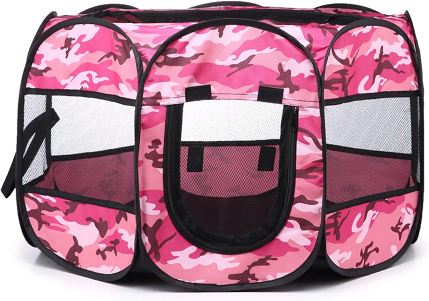 محوطه بازی حیوانات خانگی قابل حمل، محوطه بازی سگ تاشو، محوطه بازی توله سگ قابل حمل برای سگ/گربه/خرگوش کوچک، چادر بازی آکسفورد نرم، چادر حیوانات خانگی هشت ضلعی، لانه تاشو، کاسه مسافرتی رایگان، استتار صورتی، M