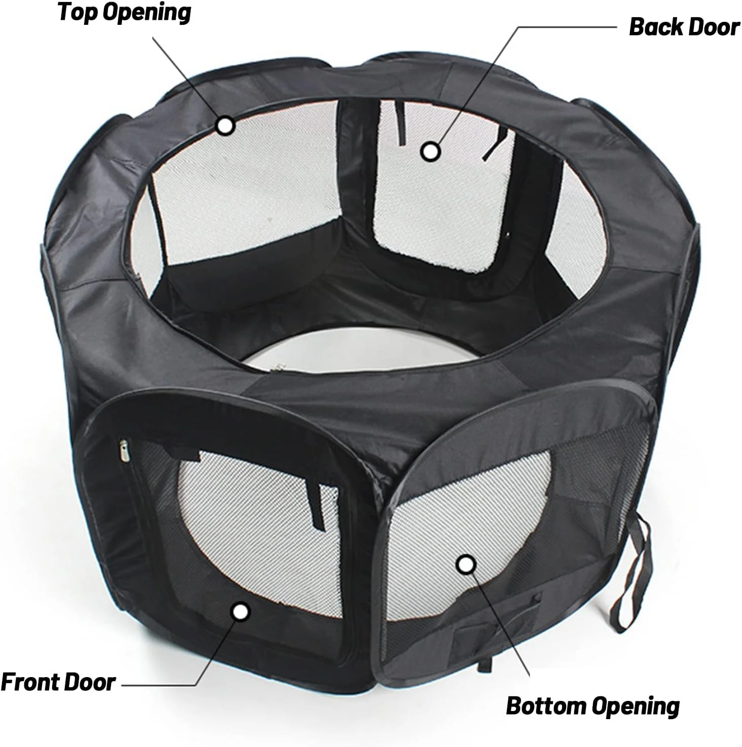 محوطه بازی تاشو قابل حمل حیوانات خانگی، قفس تمرینی/محوطه بازی توله سگ/محوطه بازی سگ/محوطه بازی گربه/چادر هشت ضلعی حیوانات خانگی برای سگ/گربه/توله سگ/خرگوش/همستر با کیف حمل و کاسه مسافرتی، مشکی