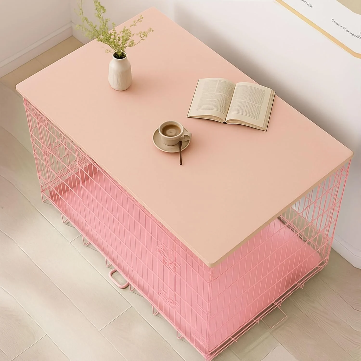 رویه چوبی قفس سگ Maxdot، مناسب برای قفس سگ 24 اینچی، رویه قفس صورتی تاشو، بادوام و تزئینی برای قفس حیوانات خانگی