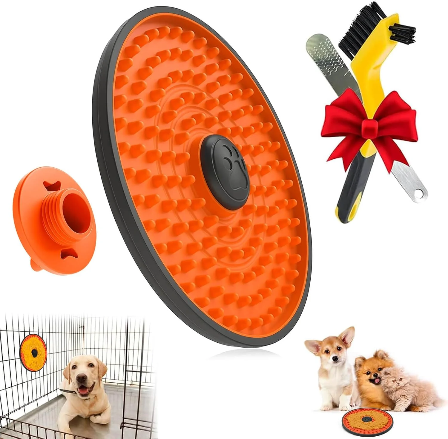 پد لیسیدنی ظرف سگ، پد لیسیدنی برای آموزش جعبه سگ، صفحه لیسیدنی جعبه، بسیار مناسب برای کره بادام زمینی (نارنجی)