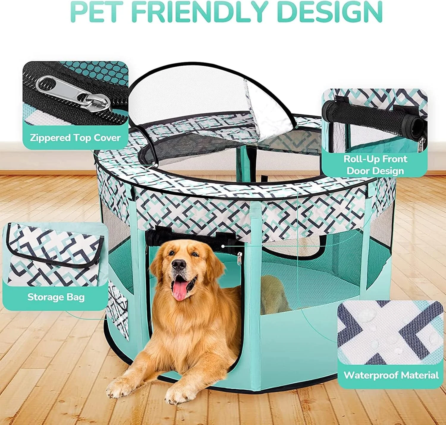 محوطه بازی تاشو قابل حمل حیوانات خانگی با کف ضد آب و رویه زیپ دار، محوطه بازی توله سگ قفس تاشو چادر تمرینی، مناسب برای استفاده در سفر در فضای داخلی و خارجی با کاسه مسافرتی رایگان، سبز، M محوطه بازی تاشو قابل حمل حیوانات خانگی با کف ضد آب و رویه زیپ دار، محوطه بازی توله سگ قفس تاشو چادر تمرینی، مناسب برای استفاده در سفر در فضای داخلی و خارجی با کاسه مسافرتی رایگان، سبز، M