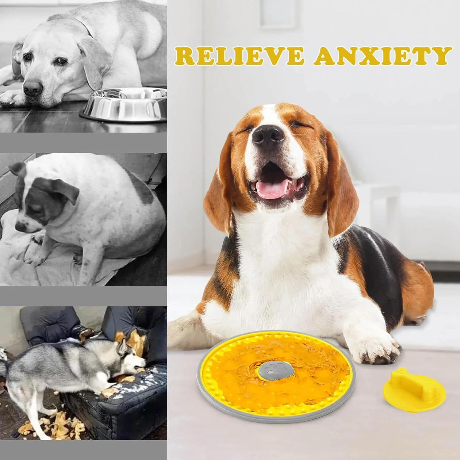 پد لیسیدنی سگ، پد لیسیدنی قفس سگ، غذاده آهسته پد لیسیدنی، اسباب بازی آموزش قفس پد لیسیدنی، بسیار مناسب برای کره بادام زمینی، ماست، بلونز (زرد)