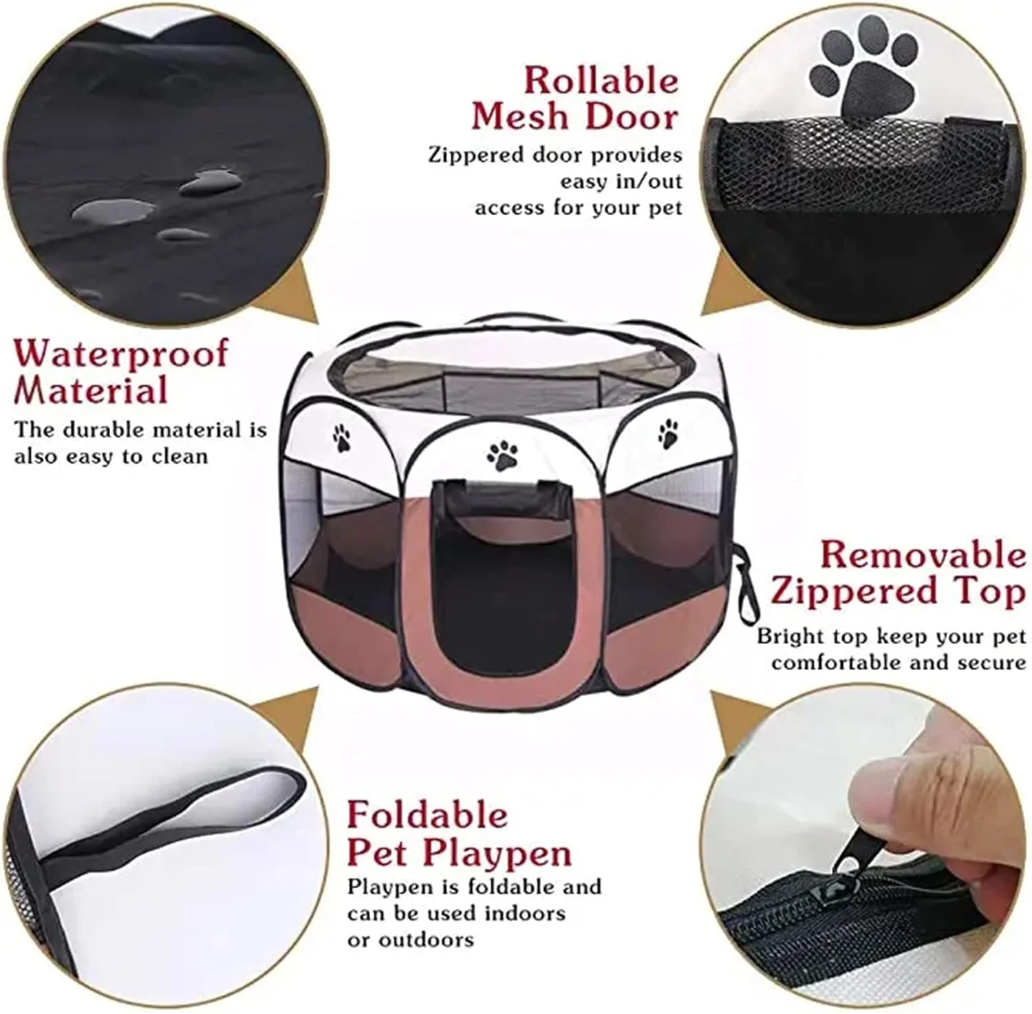 محوطه بازی حیوانات خانگی قابل حمل، چادر بازی تاشو برای سگ های کوچک و متوسط ​​با پوشش توری سایه بان قابل جابجایی، چادر سگ برای استفاده در کمپینگ مسافرتی در فضای داخلی و خارجی، صورتی روشن، L