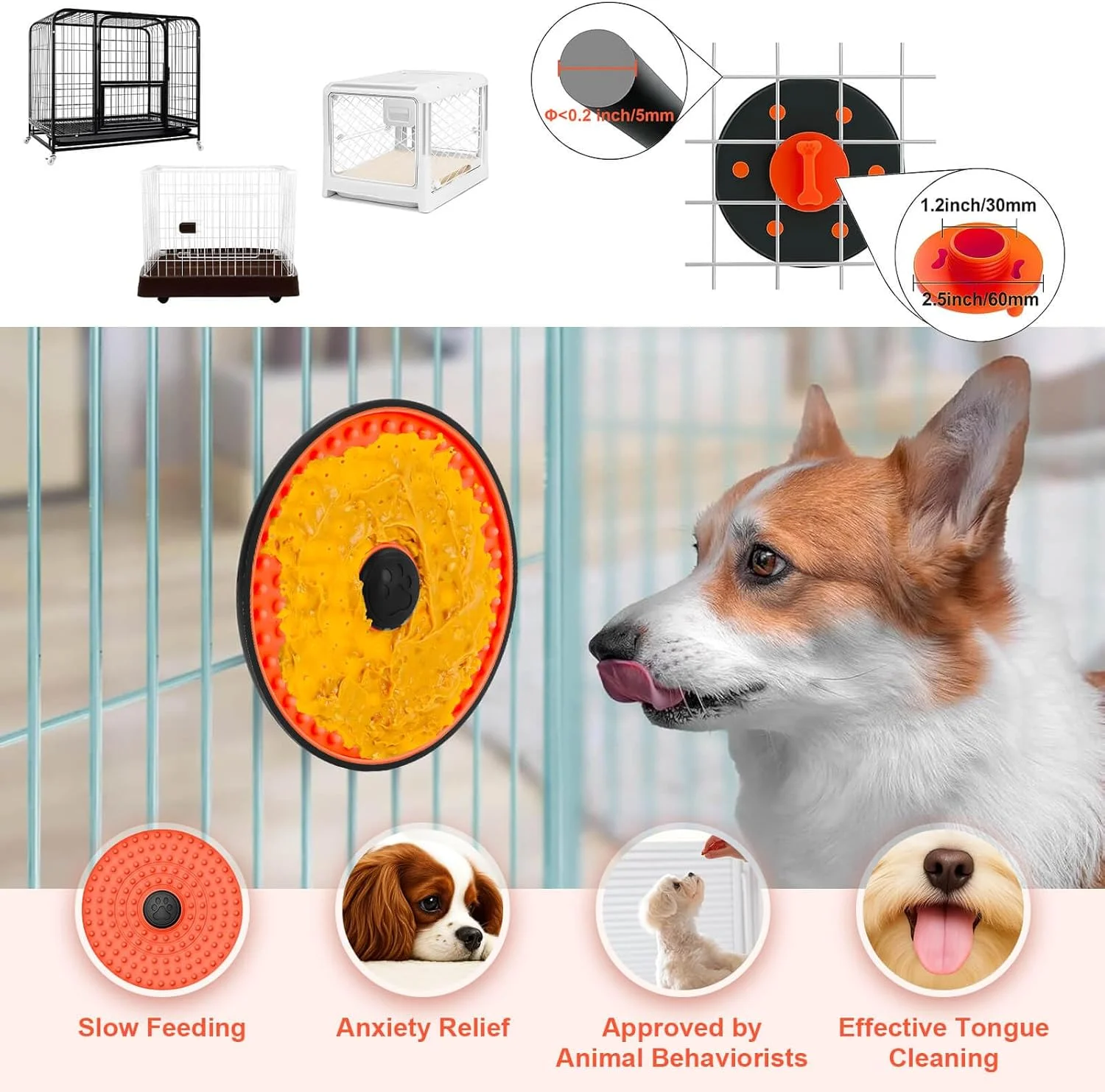 پد لیسیدنی ظرف سگ، پد لیسیدنی برای آموزش جعبه سگ، صفحه لیسیدنی جعبه، بسیار مناسب برای کره بادام زمینی (نارنجی)