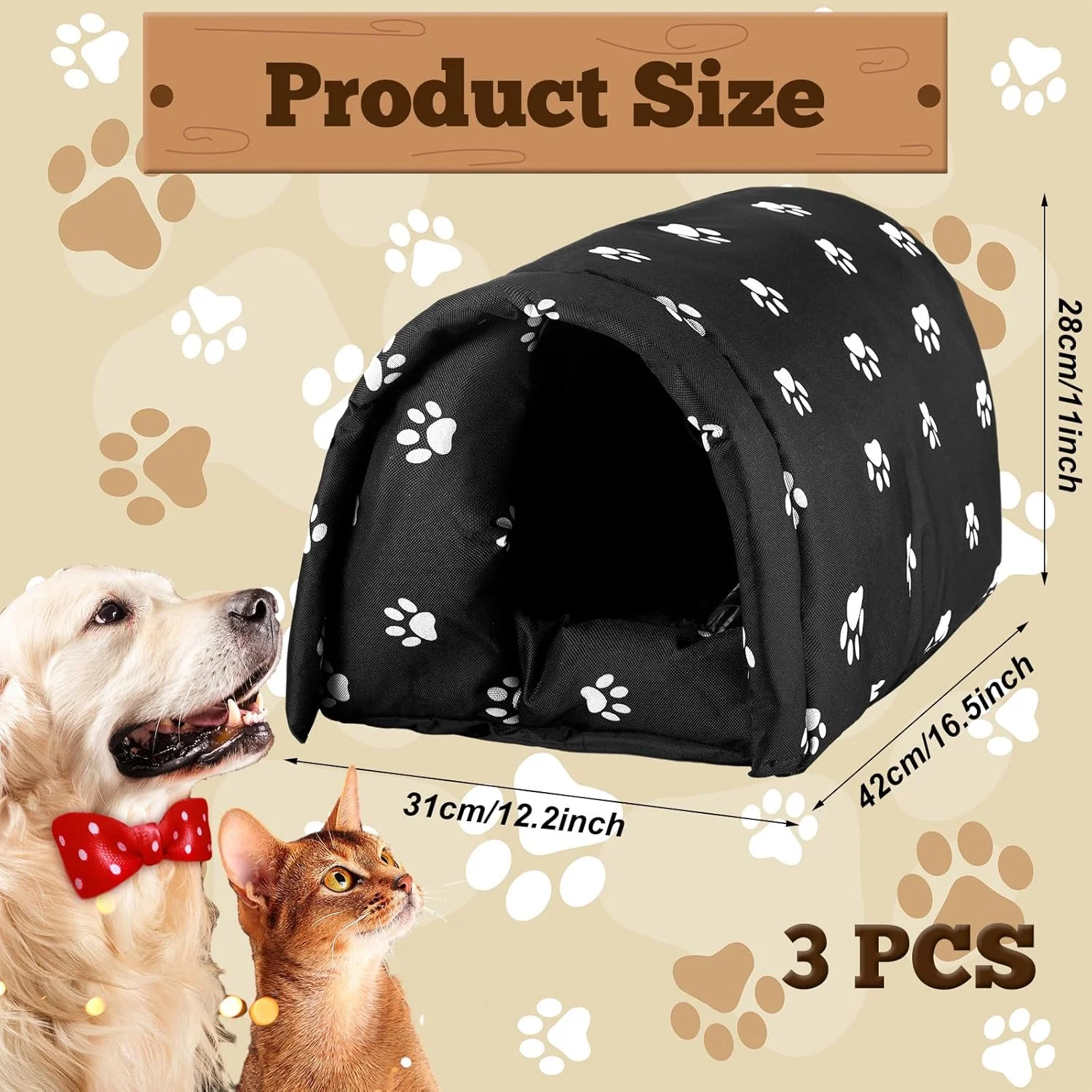 خانه گربه 3 تکه DoubleFill برای گربه های فضای باز، مقاوم در برابر آب و هوا، عایق بندی شده، خانه سگ گربه وحشی ولگرد 42x31x28 سانتی متر، پناهگاه حیوانات خانگی در فضای باز، غار حیوانات خانگی گرم ضد آب، چادر حیوانات وحشی