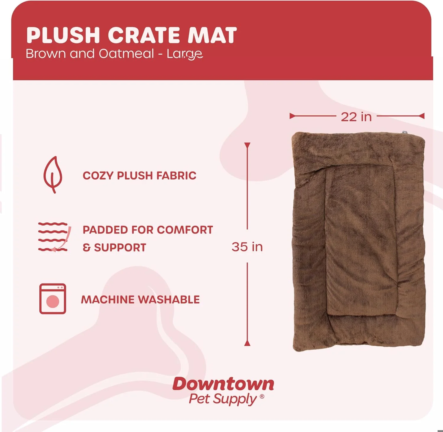 تشک باکس سگ Downtown Pet Supply - تخت خواب راحت سگ یا گربه - تشک پشمی نرم - نگهداری آسان، تخت سگ قابل شستشو در ماشین لباسشویی - قهوه ای/جو دوسر - 89 سانتی متر در 56 سانتی متر - تخت سگ بزرگ