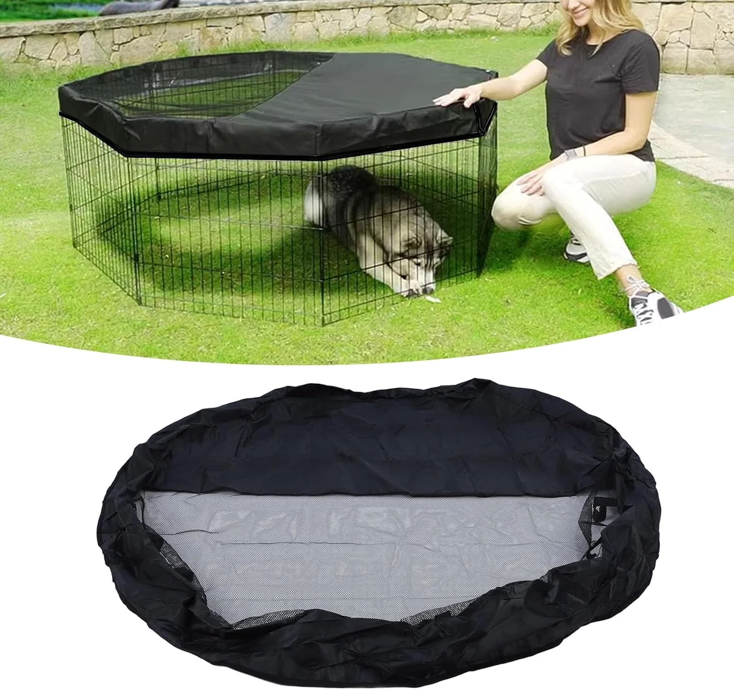 روکش توری سگ پارچه آکسفورد با روکش نقره ای Yusat 210D، مقاوم در برابر اشعه ماوراء بنفش، روکش بالایی برای محوطه بازی سگ نیمه توری، مناسب برای 8 پنل