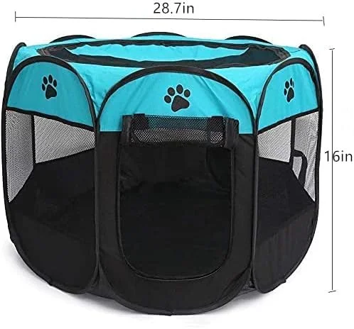 محوطه بازی تاشو قابل حمل حیوانات خانگی دوتالا، مناسب سگ و گربه، جنس پارچه آکسفورد 600D با کیفیت، دارای زیپ جداشدنی، مناسب استفاده در فضای داخلی و خارجی (آبی)