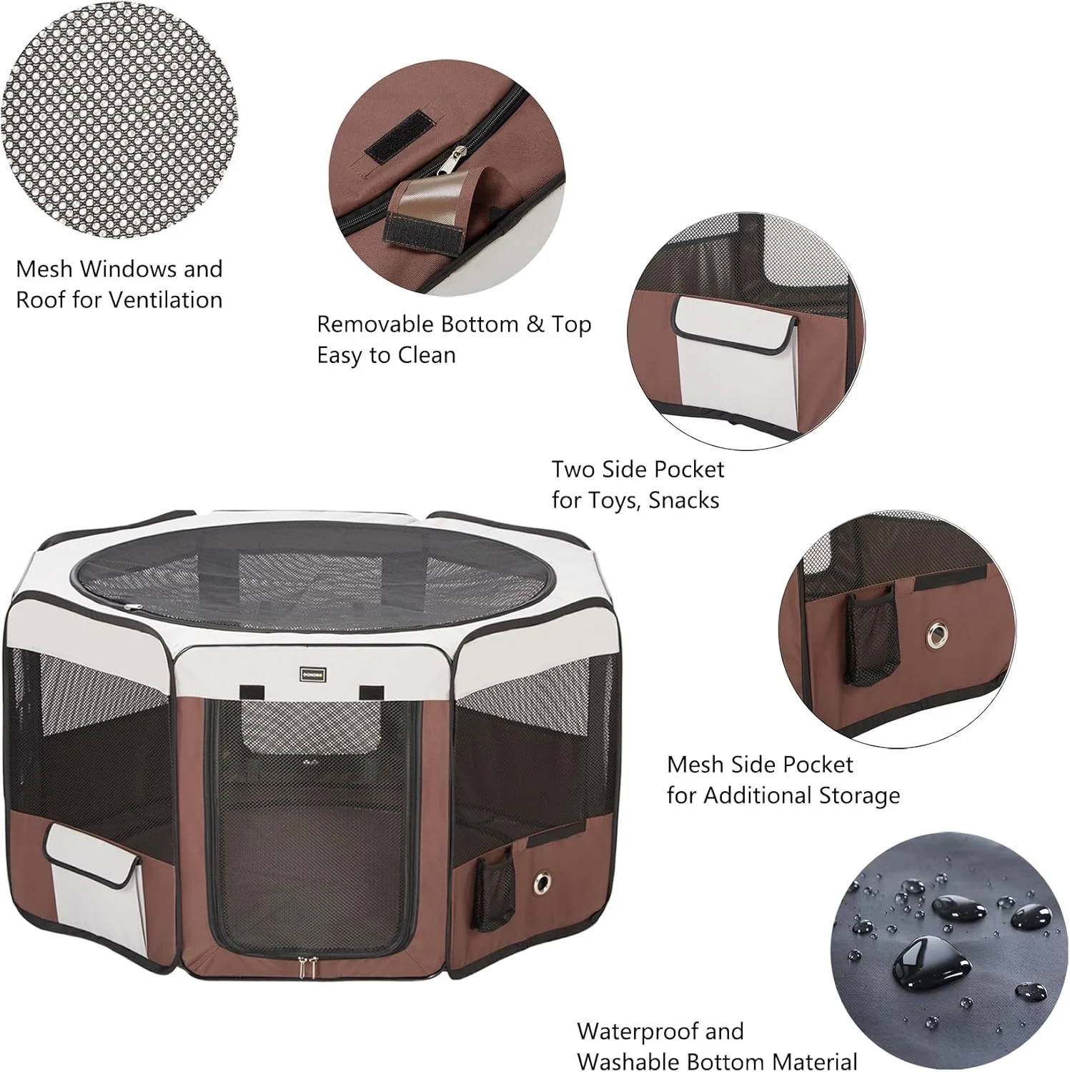 محوطه بازی سگ DONORO، محوطه بازی قابل حمل 55 اینچی برای سگ های متوسط و بزرگ، قفس تاشو برای تمرین، چادر، باکس حمل، مناسب برای مسافرت های داخل/خارج از منزل، دارای سقف و کف قابل جدا شدن (55"x55"x30")، 8 طرفه محوطه بازی سگ DONORO، محوطه بازی قابل حمل 55 اینچی برای سگ های متوسط و بزرگ، قفس تاشو برای تمرین، چادر، باکس حمل، مناسب برای مسافرت های داخل/خارج از منزل، دارای سقف و کف قابل جدا شدن (55"x55"x30")، 8 طرفه