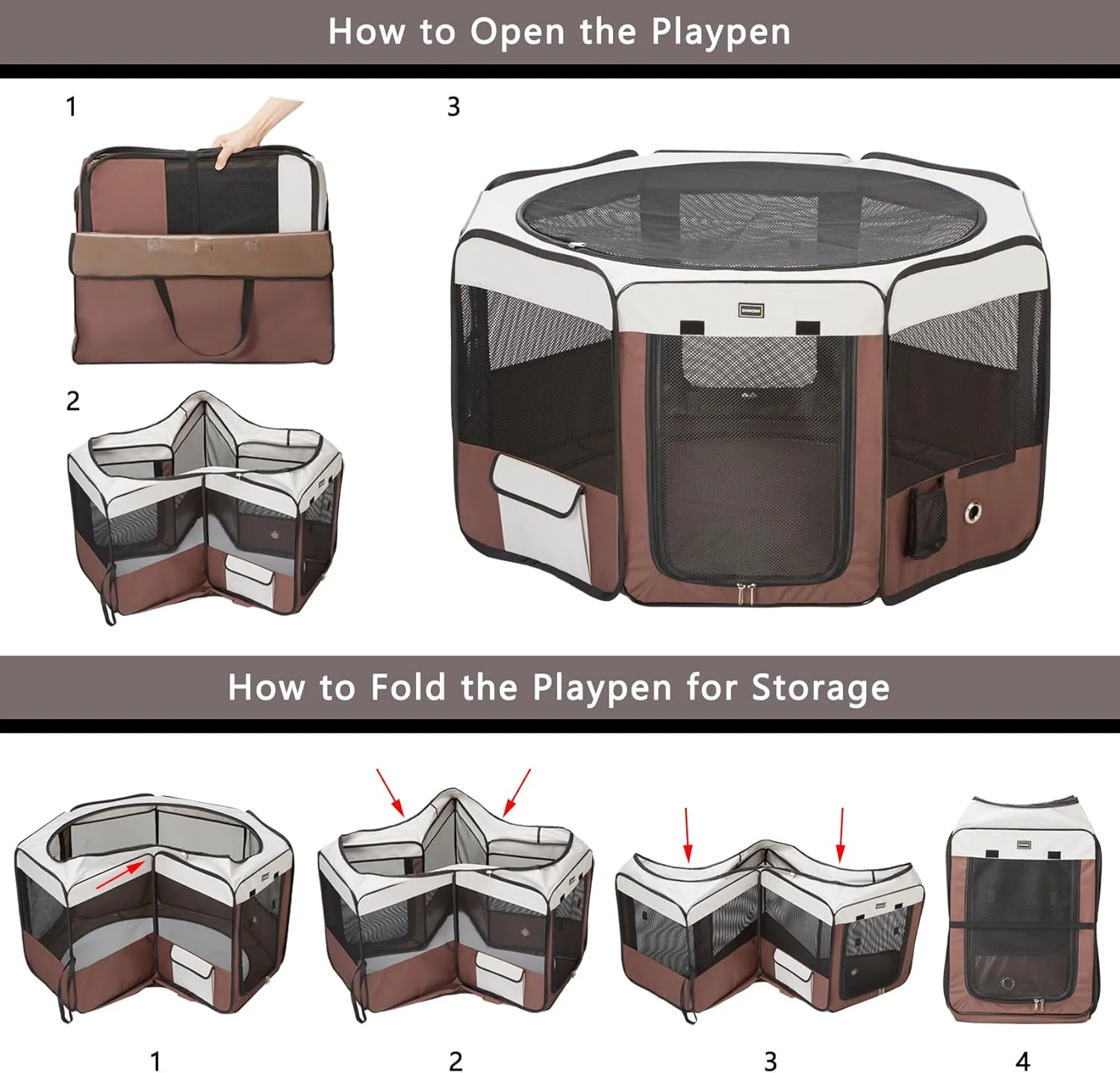 محوطه بازی سگ DONORO، محوطه بازی قابل حمل 55 اینچی برای سگ های متوسط و بزرگ، قفس تاشو برای تمرین، چادر، باکس حمل، مناسب برای مسافرت های داخل/خارج از منزل، دارای سقف و کف قابل جدا شدن (55"x55"x30")، 8 طرفه محوطه بازی سگ DONORO، محوطه بازی قابل حمل 55 اینچی برای سگ های متوسط و بزرگ، قفس تاشو برای تمرین، چادر، باکس حمل، مناسب برای مسافرت های داخل/خارج از منزل، دارای سقف و کف قابل جدا شدن (55"x55"x30")، 8 طرفه