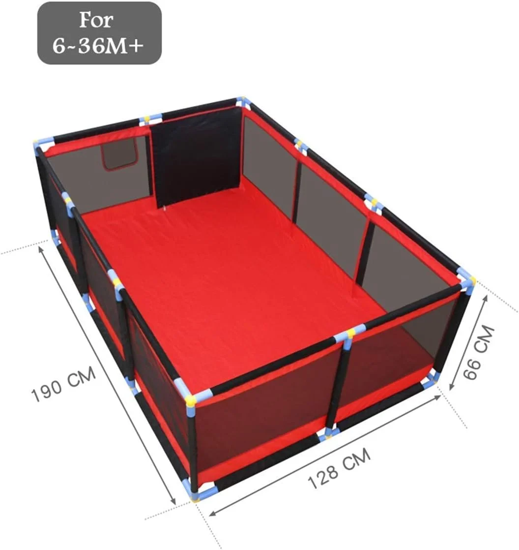 پارک بازی کودک DOKGRYD، پارک بازی بزرگ برای نوزادان، مرکز بازی، حیاط بازی کودک، اسباب بازی های پیش دبستانی، زمین بازی سرپوشیده، تشک بازی محافظ - 190x128x66 سانتی متر - مشکی و قرمز