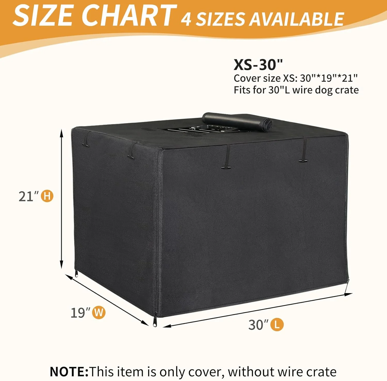 روکش قفس سگ DONORO سایز 30 اینچ، روکش ضد آب قفس حیوانات خانگی، روکش قفس سگ سنگین 600D، مناسب برای اکثر قفس های سیمی حیوانات خانگی (روکش مشکی 30 اینچی)