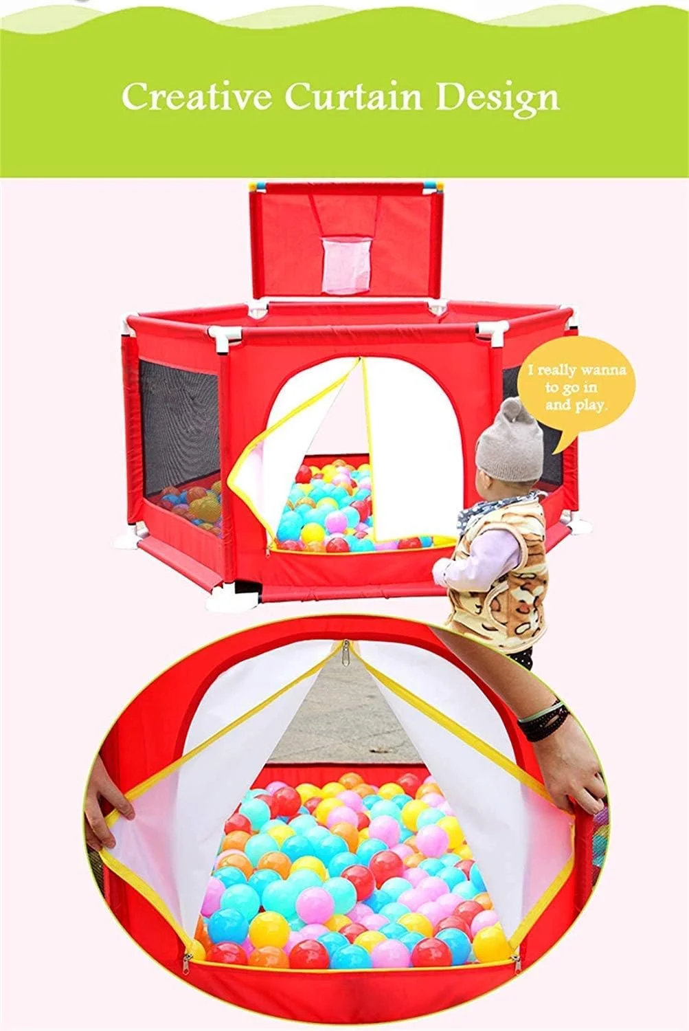 پارک بازی کودک DOKGRYD مدل شش ضلعی با سبد، مرکز بازی و حیاط بازی کودک، اسباب بازی های پیش دبستانی، زمین بازی سرپوشیده، تشک های محافظ - 129x66 سانتی متر - صورتی