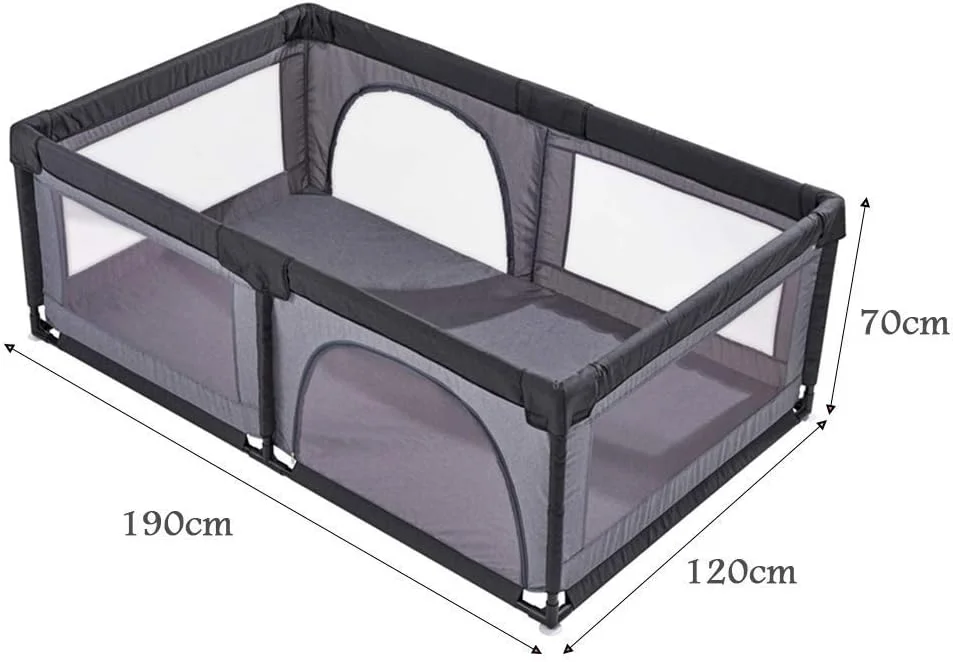 پارک بازی کودک DOKGRYD، مرکز فعالیت محافظ کودک، نرده محافظ کودک نوپا | ضد آب، قابل تنفس و شستشو - خاکستری - 120x190x70 سانتی متر