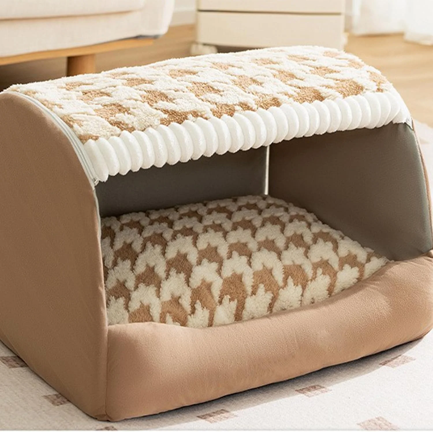 خانه سگ دنج Doggocomfy، تخت خانه دنج سگ، خانه سگ دنج Doggocomfy، تخت خانه دنج سگ، خانه سگ داخلی سایز متوسط، خانه سگ داخلی با کوسن قابل جابجایی (L، زرد)