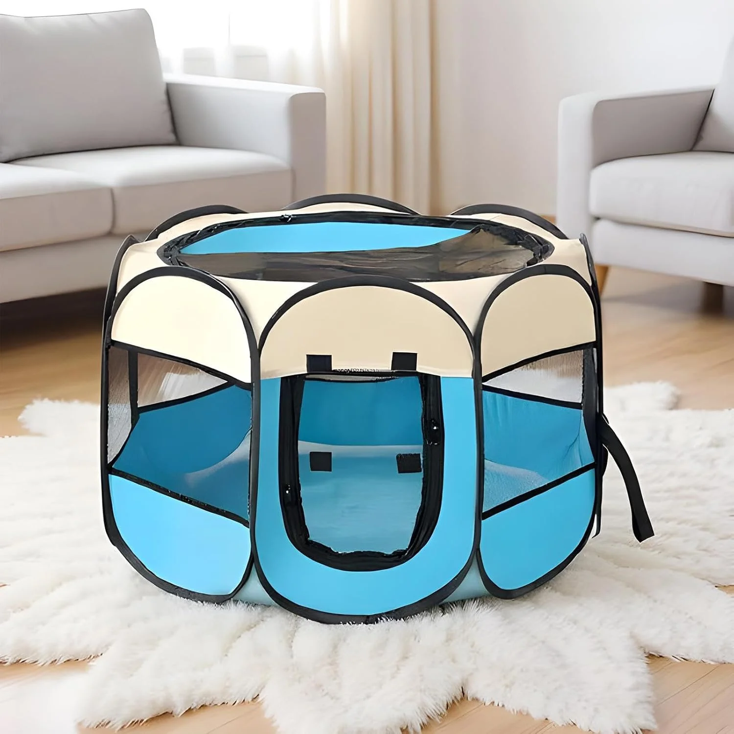 چادر سگ خانگی - قفس بازی توری نیمه بسته قابل حمل، قفس جادار برای بچه گربه، جوجه تیغی، خوکچه هندی، راسو، همستر، جوجه، حیاط مسافرتی، بالکن فضای باز، پاسیو، ساحل، کمپینگ در داخل و خارج